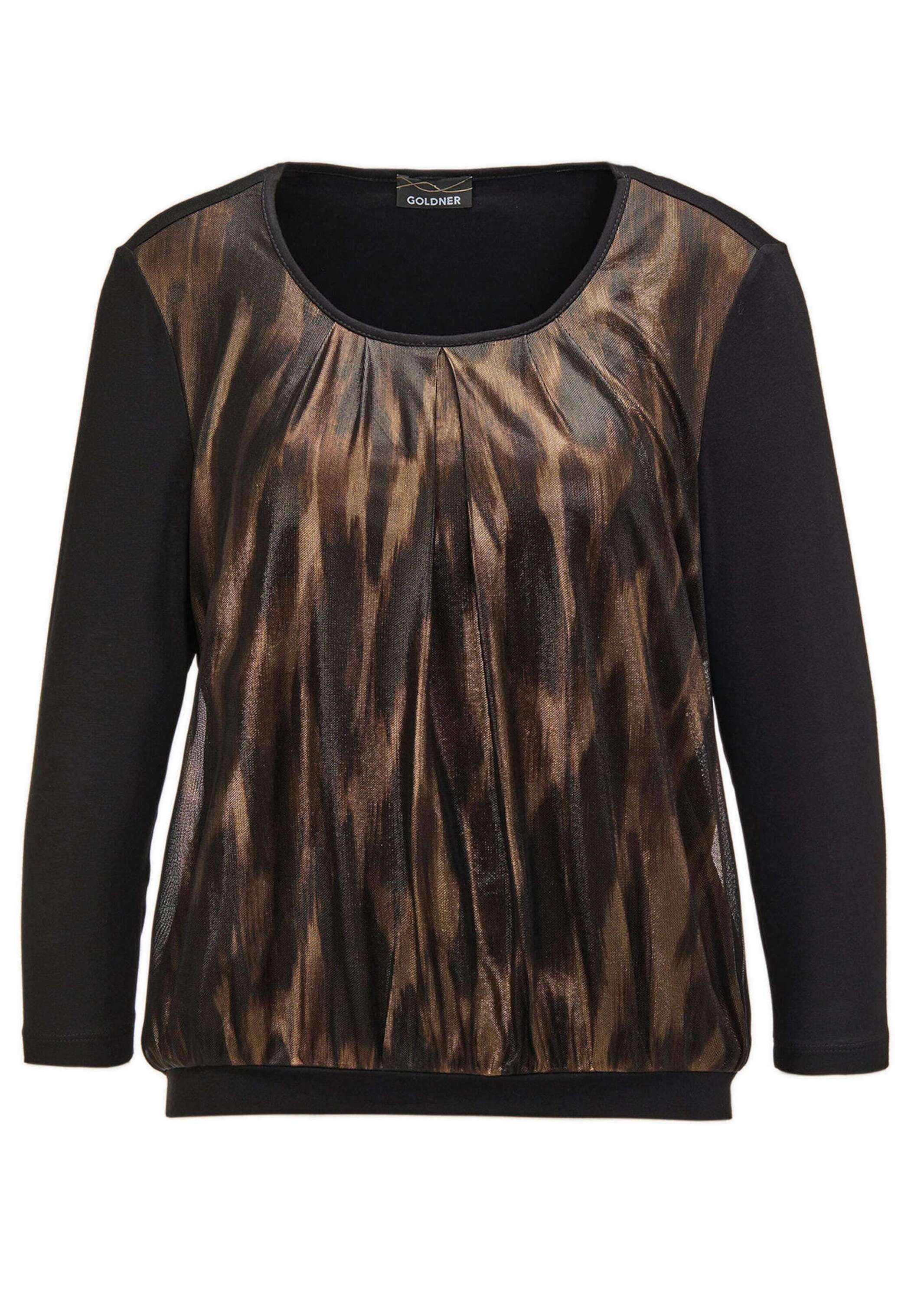GOLDNER Kurzarmbluse "Kurzgröße Elastisches Shirt mit Metallic-Print" keine/nicht relevant
