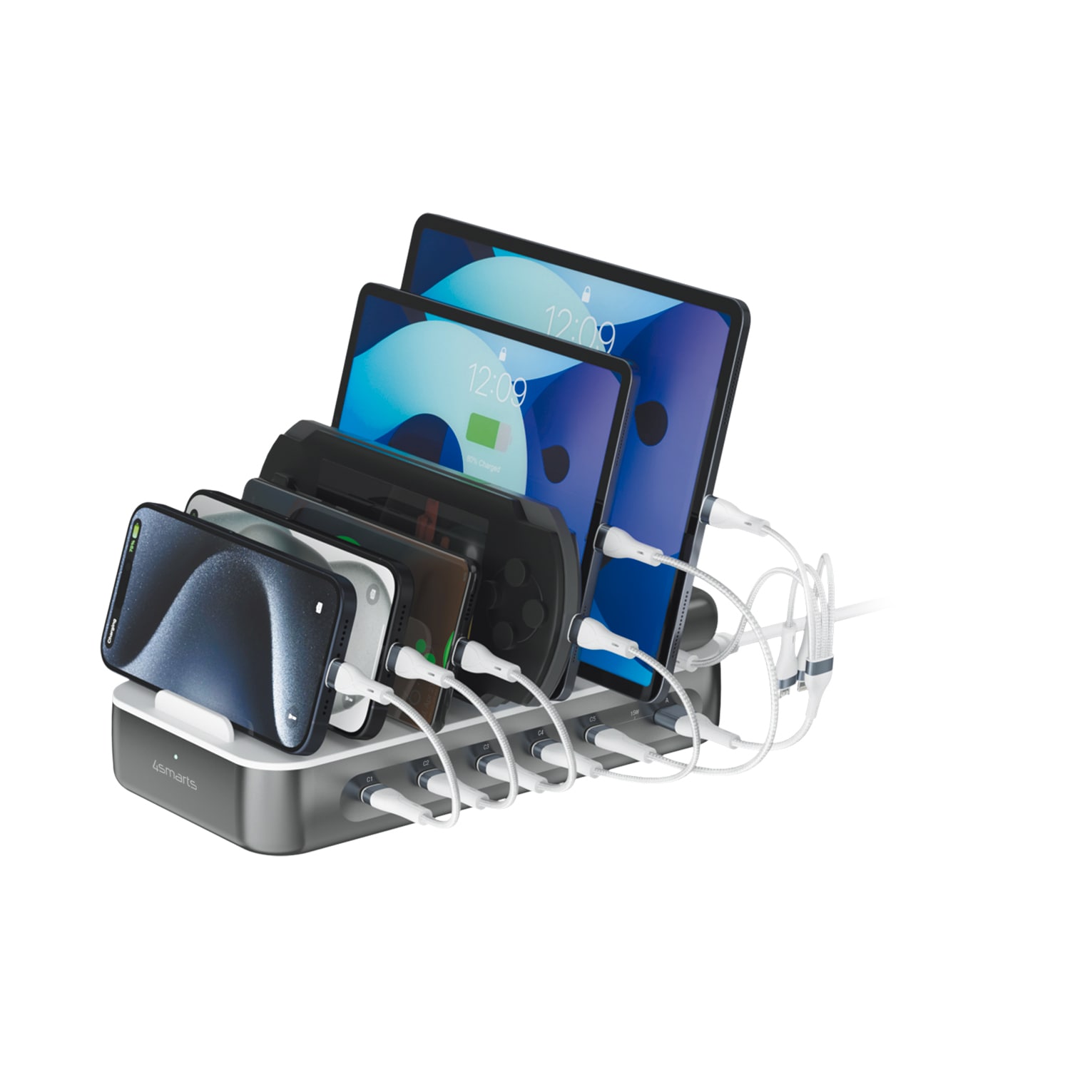 4smarts USB-Ladegerät »Team 100W 5x USB-C + 1x USB-A inklusive 6 Kabel«, bis zu 9 Geräte gleichzeitig laden