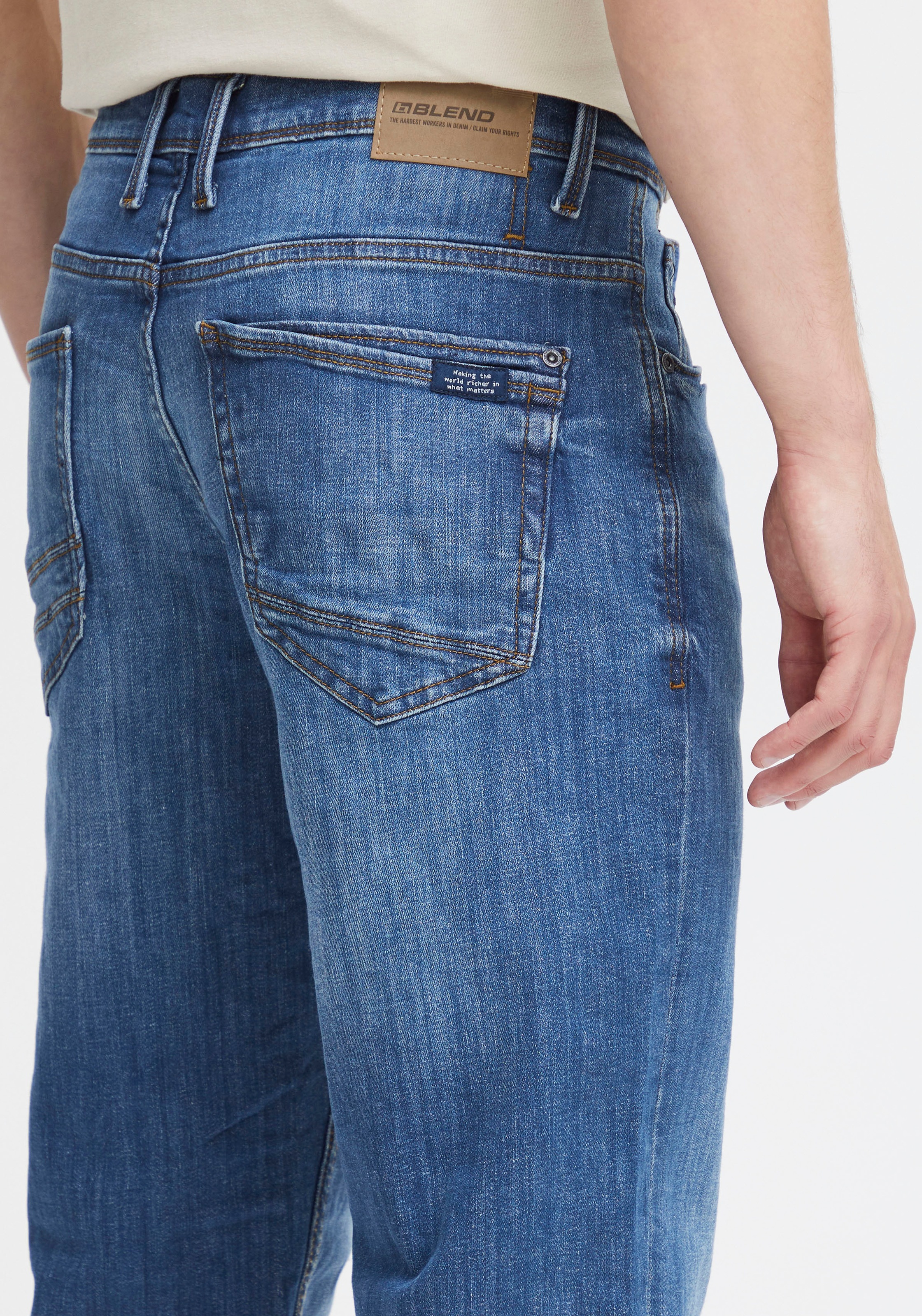 Bequeme Jeans BLEND "Bequeme Jeans BHRock", Herren, Gr. 29, Länge 32, blau (middle blau), Obermaterial: 98% Baumwolle CO. 2% Elasthan EL., Jeans 6