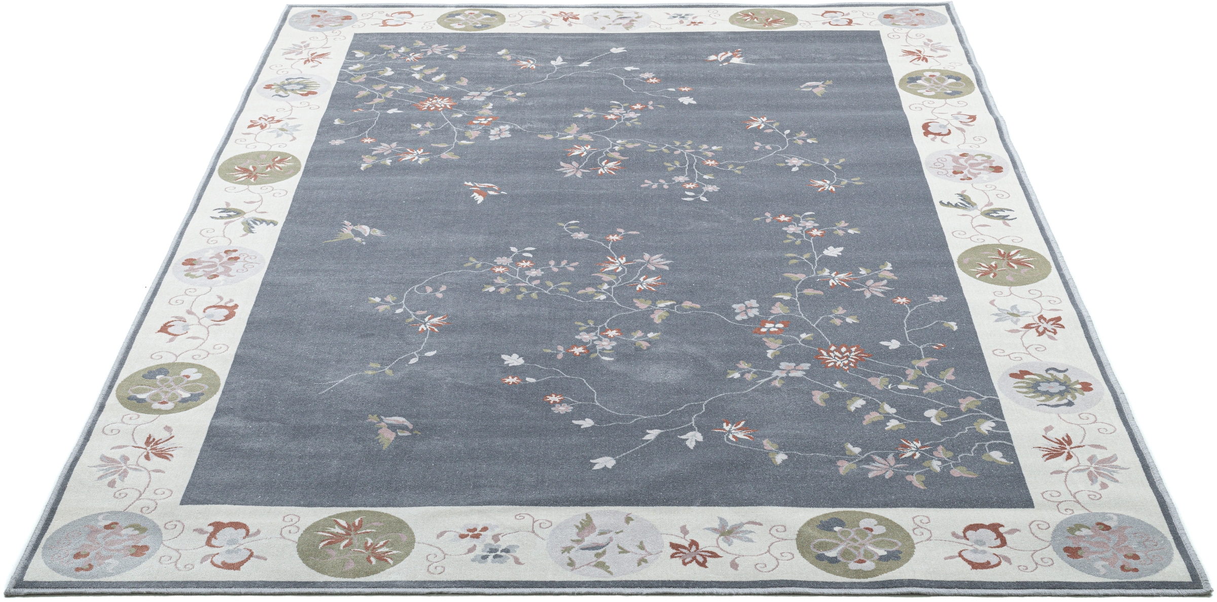 Gino Falcone Teppich »Cherina GF-130«, rechteckig, 8 mm Höhe, zartes Blüten Design, mit Bordüre, leichter Glanz, 100 % Viskose