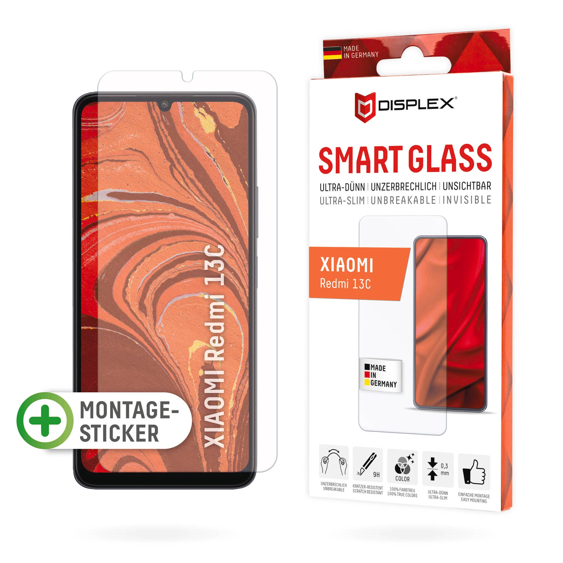 Displayschutzglas »Smart Glass«, für Xiaomi Redmi 13C, Displayschutzfolie...