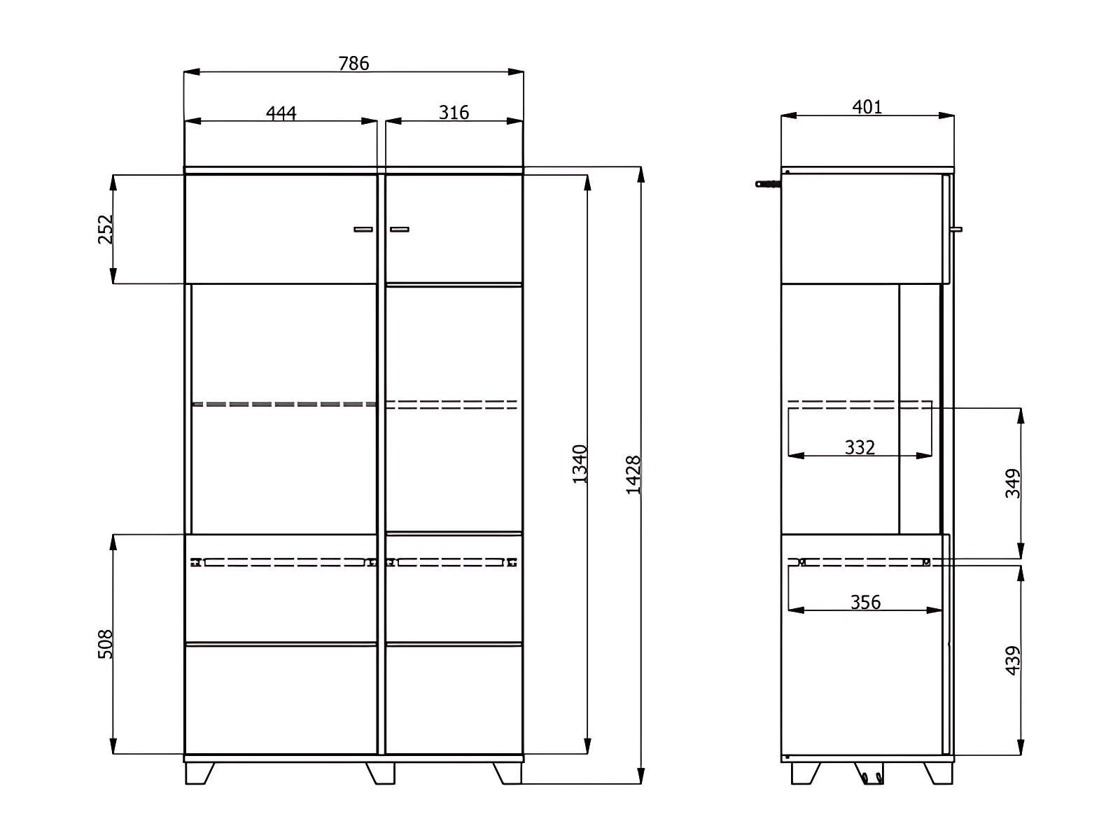 INOSIGN Highboard »Burgundy Sideboard, Stauraumschrank, Anrichte, Hochschrank, B93cm«, Hochglanzfronten und eine Innenausstattung in Flagstaff Eiche