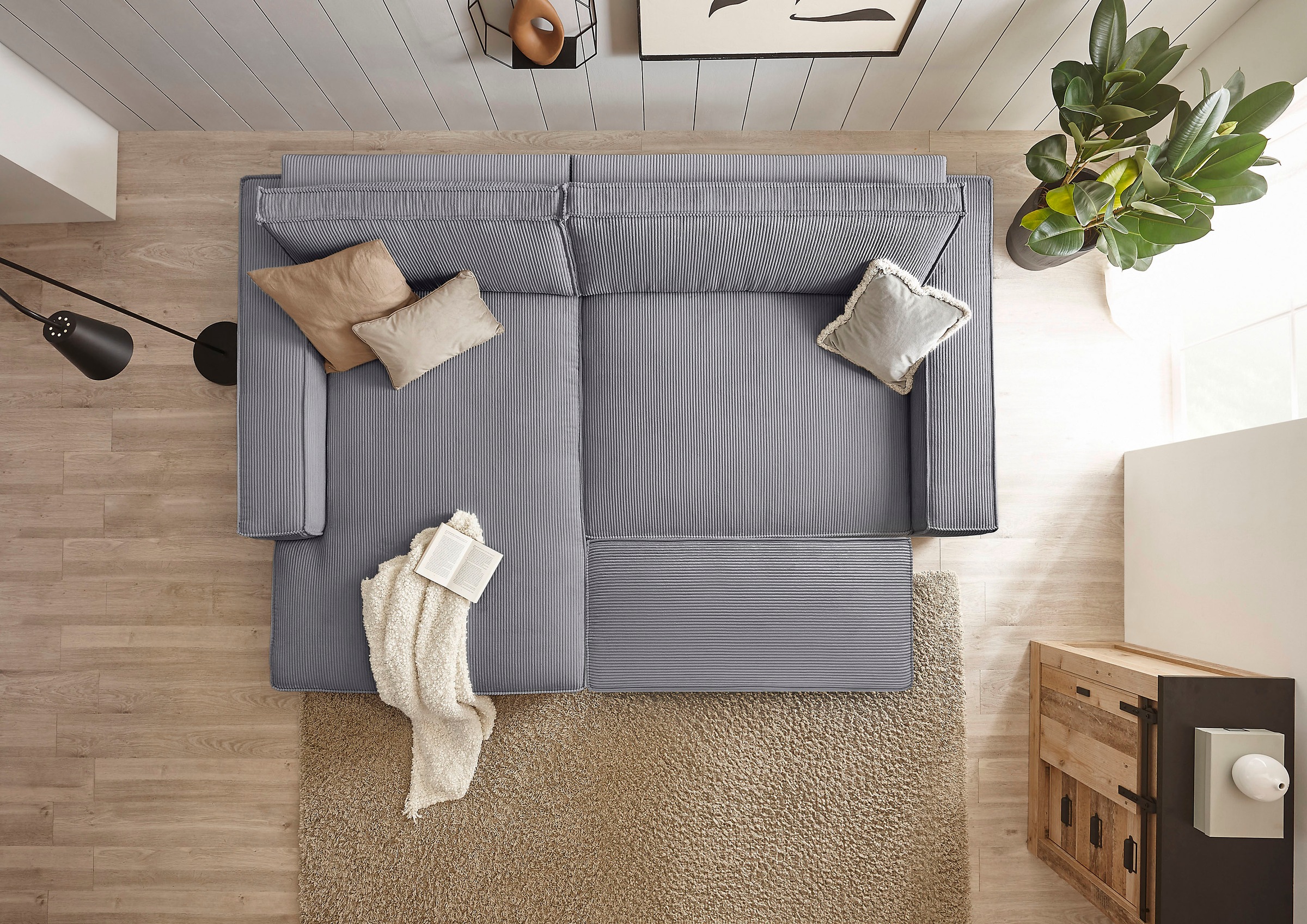 Home affaire Polsterecke »NEU: SHERWOOD XXL tief, L-Form mit Schlaffunktion, Big-Sofa mit Hocker«, (Set, 2 St.), stellbar zum Schlafsofa (Krokodilverbinder), Cord, Leinenoptik