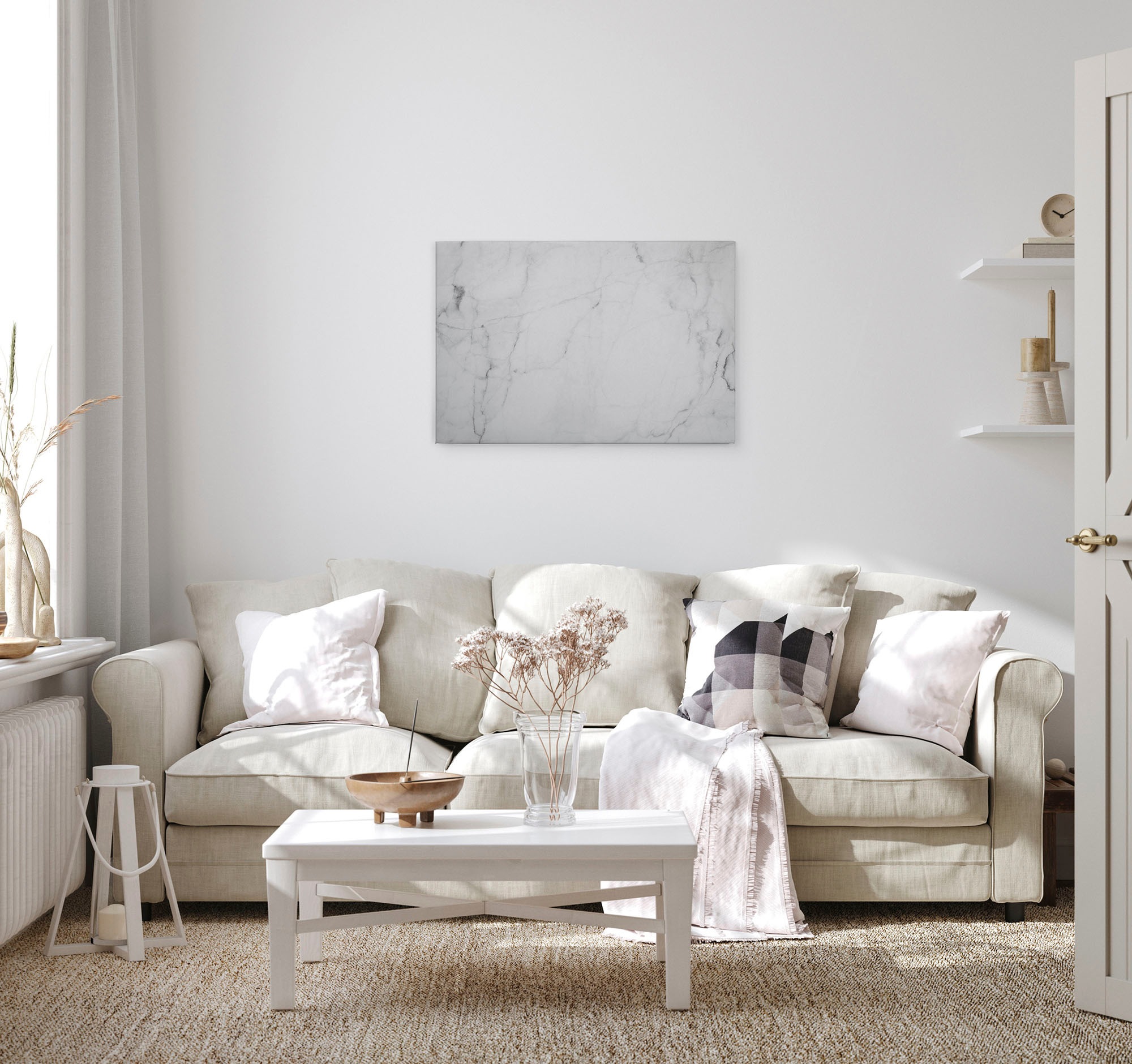 A.S. Création Leinwandbild »White Marble«, Kunst-Marmor-Kinder, (1 St.), Marmoroptik Marmor Keilrahmen Leinwand-Bild Wohnzimmer modern Wandbild