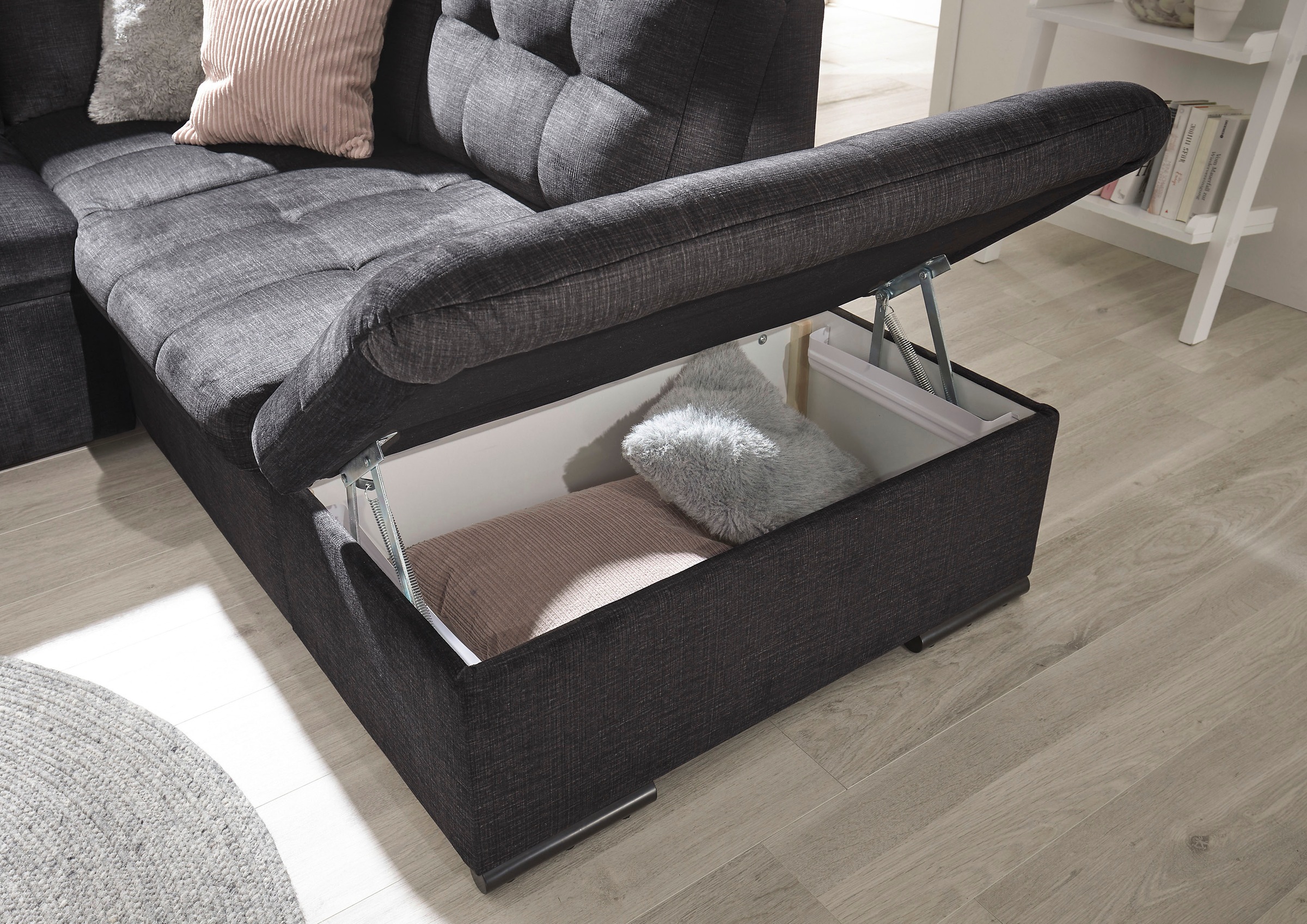 ED EXCITING DESIGN Ecksofa »Estrella L-Form«, mit Bettfunktion, Bettkasten, Armteilverstellung & Kopfstützen
