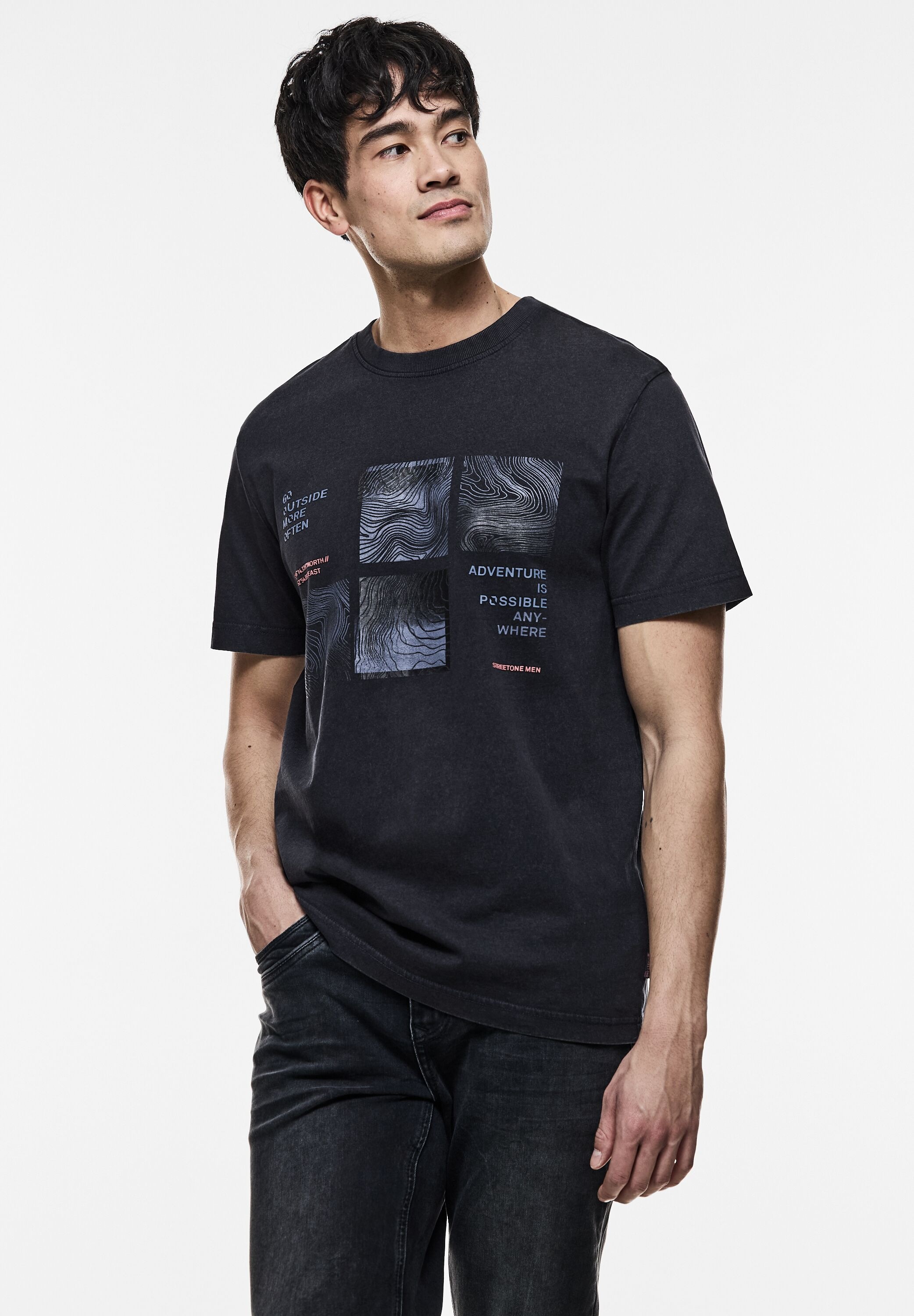 STREET ONE MEN Rundhalsshirt, mit grafischem Design