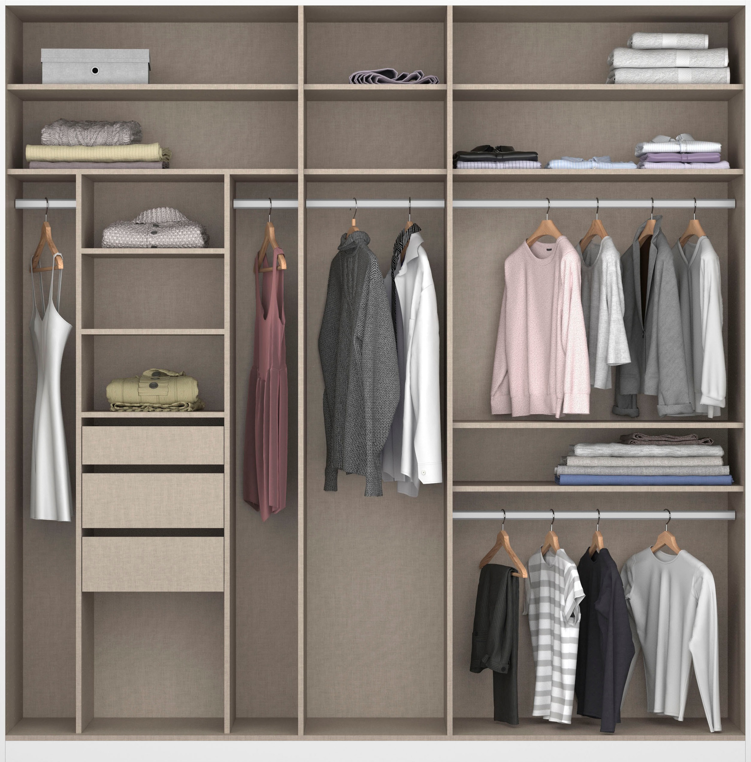 rauch Drehtürenschrank »Kleiderschrank Schrank Garderobe TOPSELLER OTELI inkl. Inneneinteilung«, (erhältlich in Breiten 91-360 cm, ab Breite 136cm inkl. Innenschubladen), mit zusätzlichen Einlegeböden, optional mit Spiegel MADE IN GERMANY