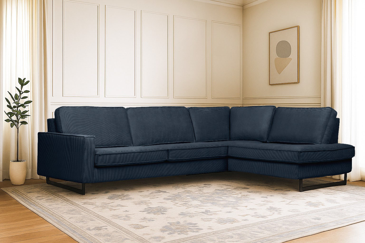 OTTO home Ecksofa "Pinto, 290 cm, Cord, Chenille, Lederoptik, Ottomane links / rechts" mit Keder, schwarze Metallfüße, Wellenunterfederung