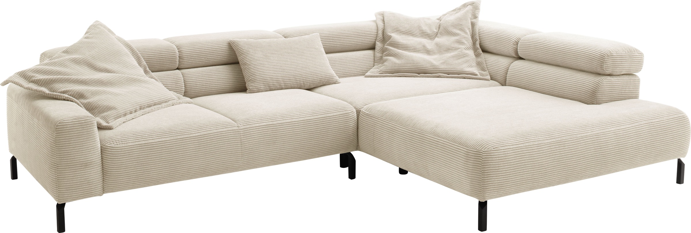 Ecksofa HOME AFFAIRE "Antonelli, L-Form, inkl. Kopfteilverstellung, Breite 312 cm", beige (natur), B:312cm H:71cm T:219cm, 95% Polyester, 5% Nylon, Sofas, Ecksofa, mit elektrischer Sitztiefenverstellung, in Cord, natur 2
