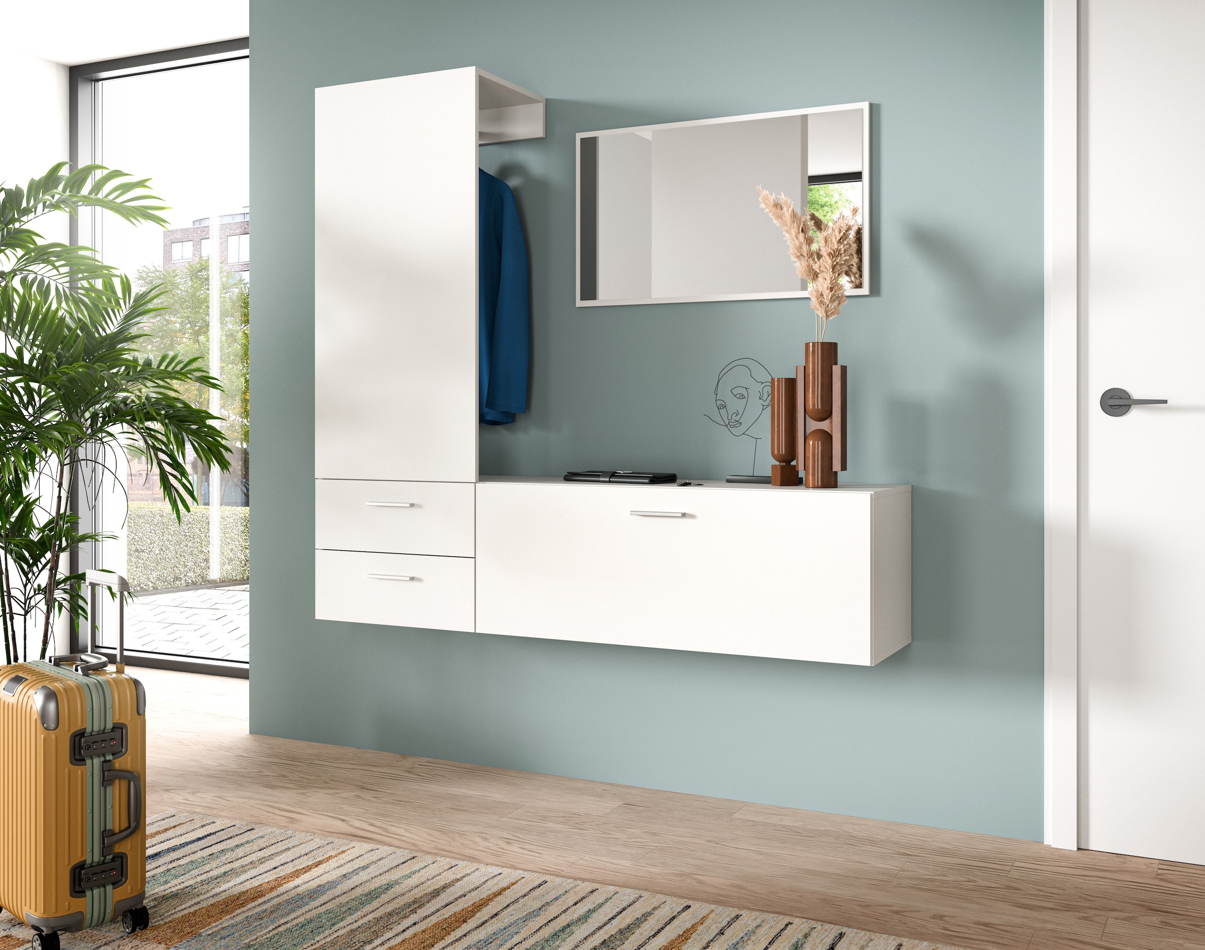 INOSIGN Garderoben-Set, (Set, 3 St.), Lumo, Garderobenset Breite 156 cm, Spiegel, 2 Schubladen, Flur, Diele