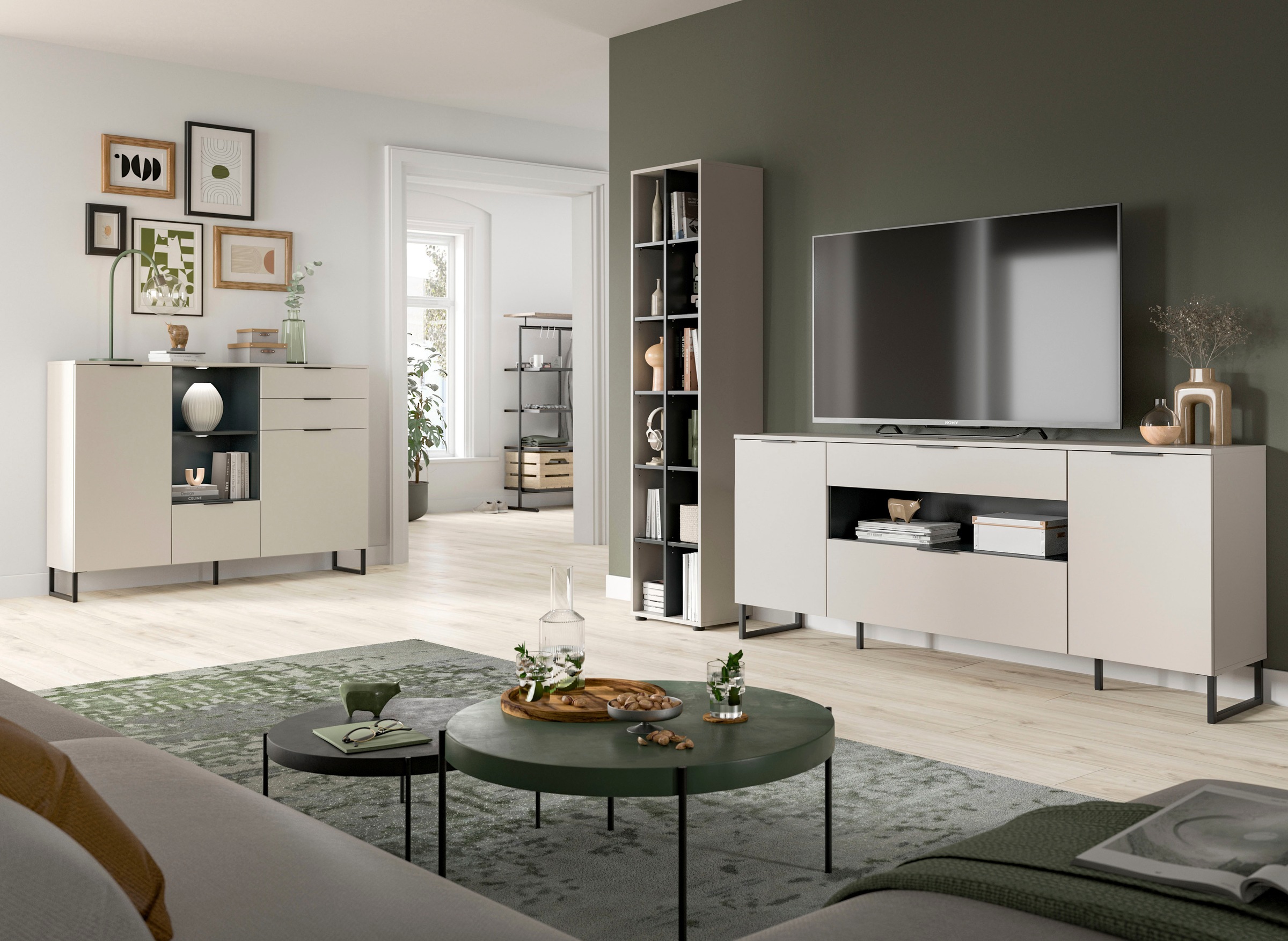 Home affaire Wohnwand "ADIO, Breite 245 cm, 2-teiliges Set, mit Metall-Kufe günstig online kaufen