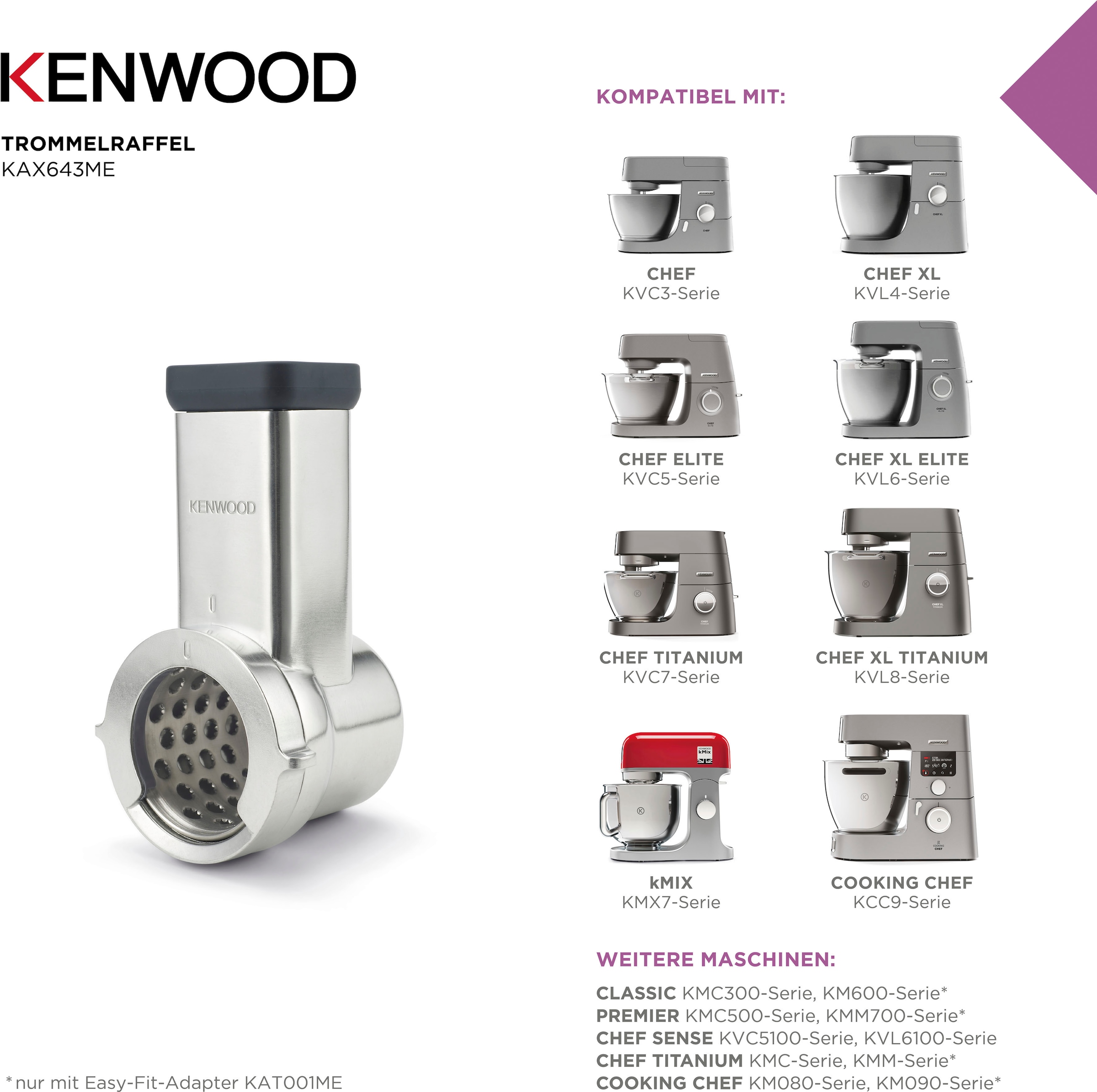 KENWOOD Trommelraffel »KAX643ME«, Nur nutzbar mit dem dazugehörigen Adapter (Bestell-Nr. 701267)