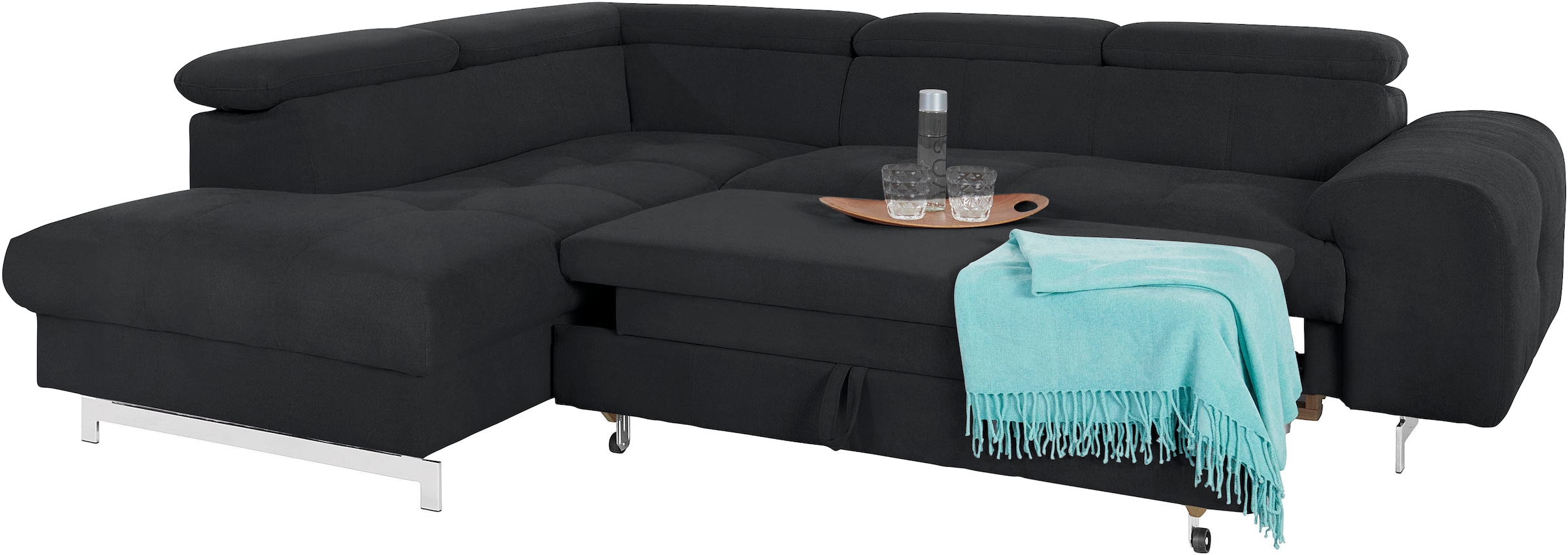 COTTA Ecksofa »Chef L-Form«, mit Kopfteilverstellung, edle Metallkufen, wahlweise mit Bettfunktion