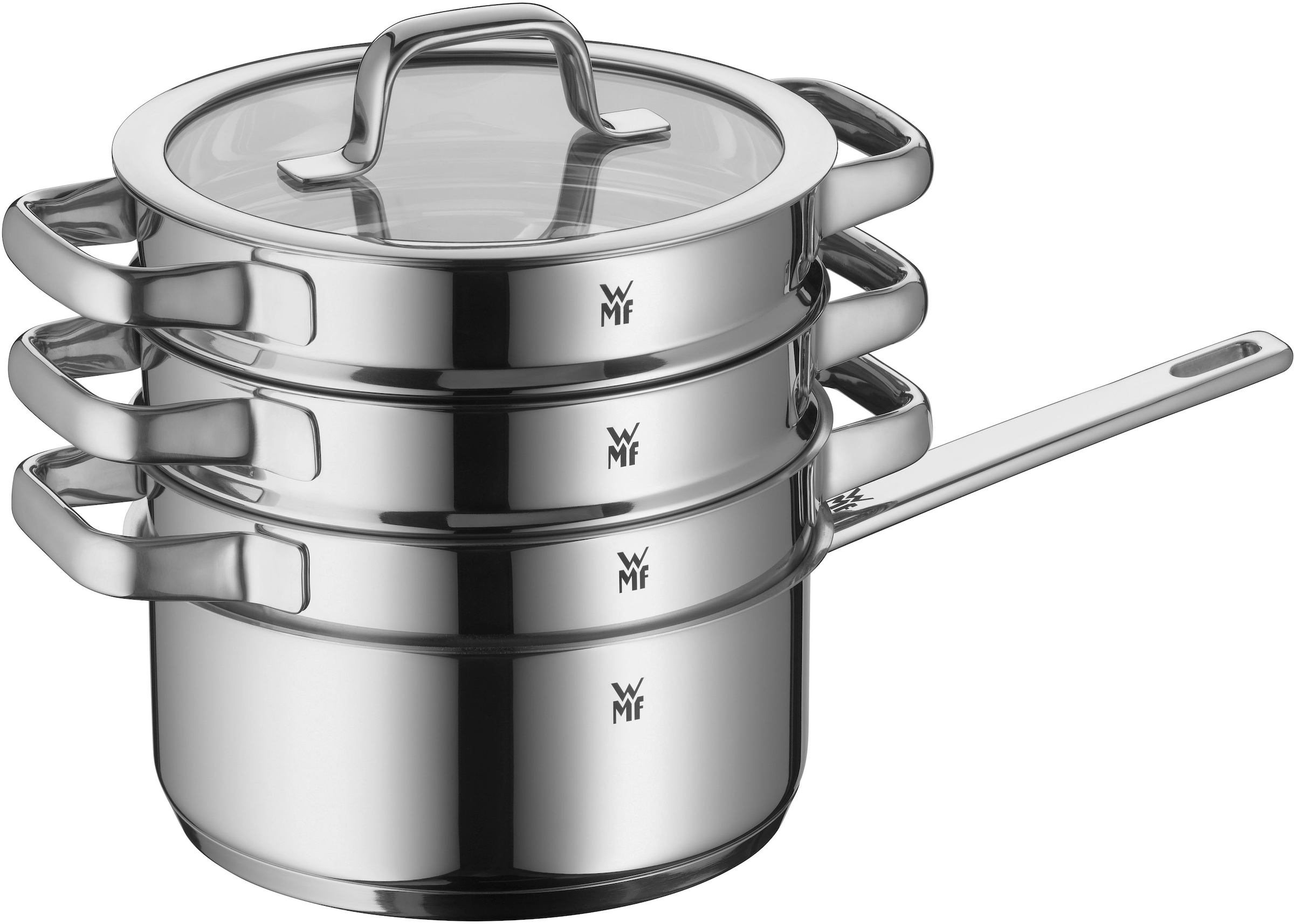 WMF Kasserolle »Compact Cuisine«, Cromargan® Edelstahl Rostfrei 18/10, (1 tlg.), wärmeduzierende Hohlgriffe, Innenskalierung, Schüttrand
