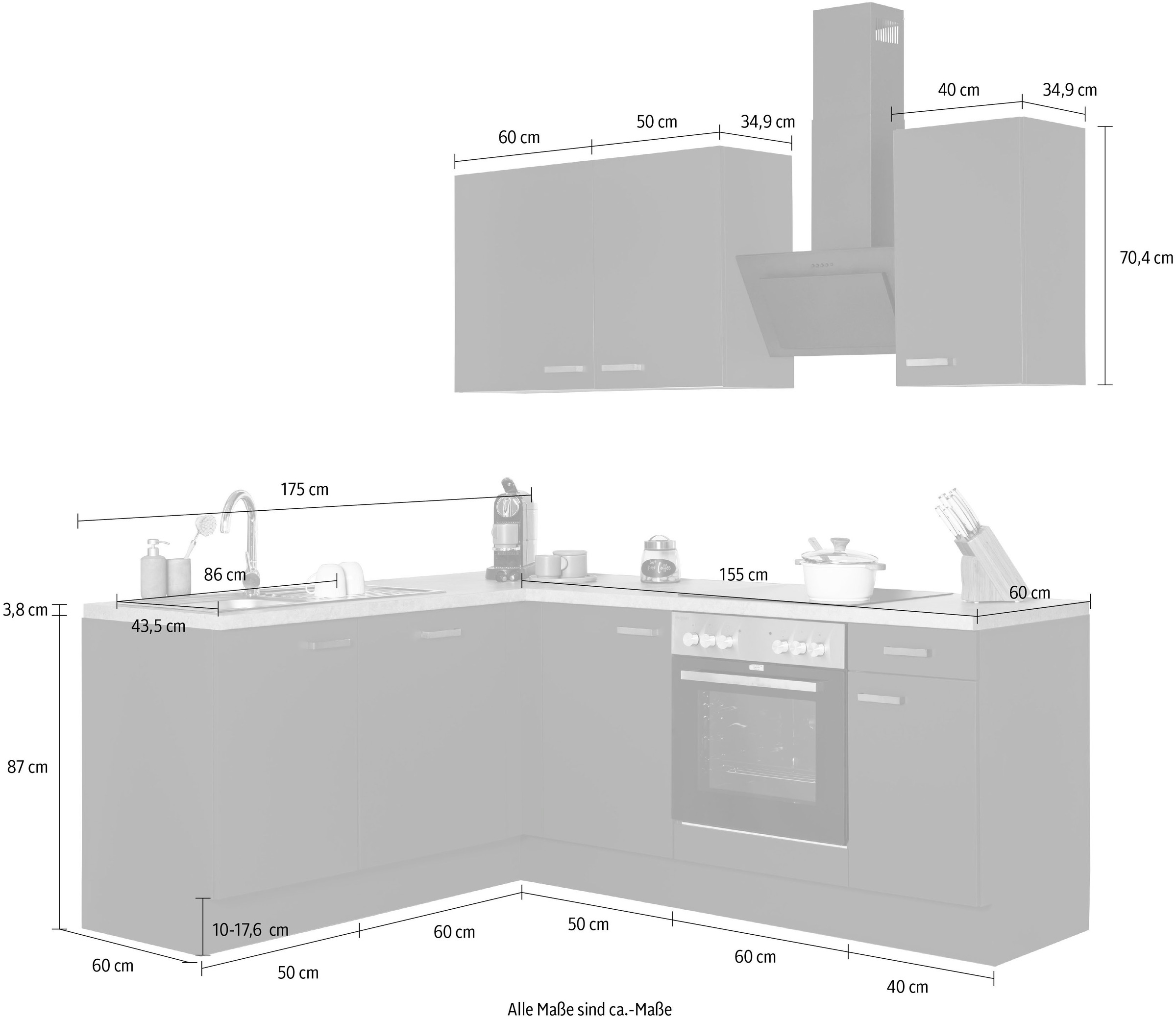 OPTIFIT Winkelküche »Parma«, mit E-Geräten, Stellbreite 215x175 cm