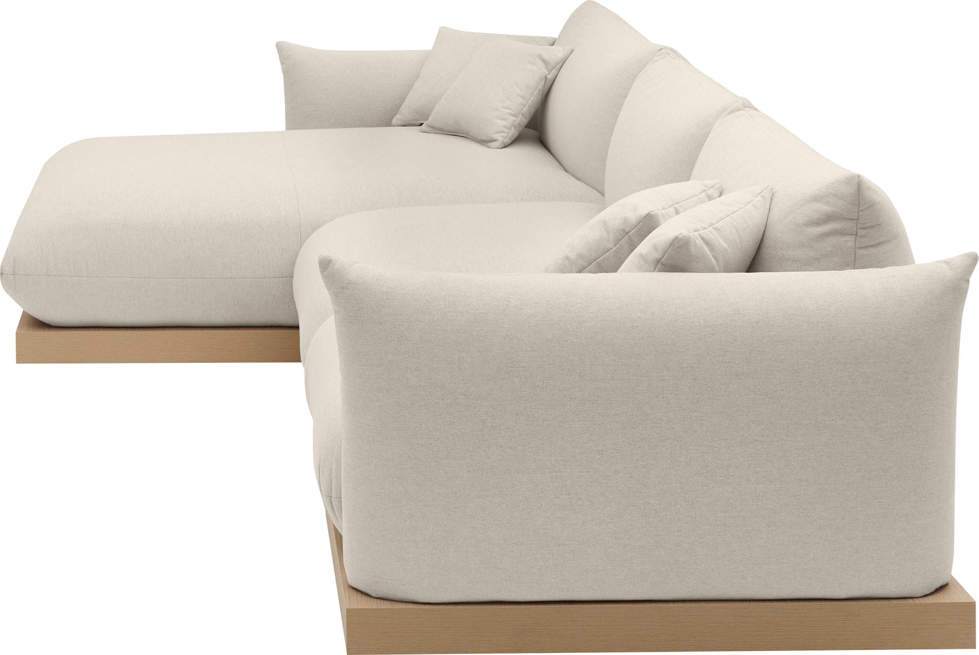 OTTO home Ecksofa »Kalix, Polsterecke mit kräftigem Holz-Plateau, moderne Couch in L-Form«, wahlweise Recamiere links o. rechts, Strukturstoff, hoher Sitzkomfort