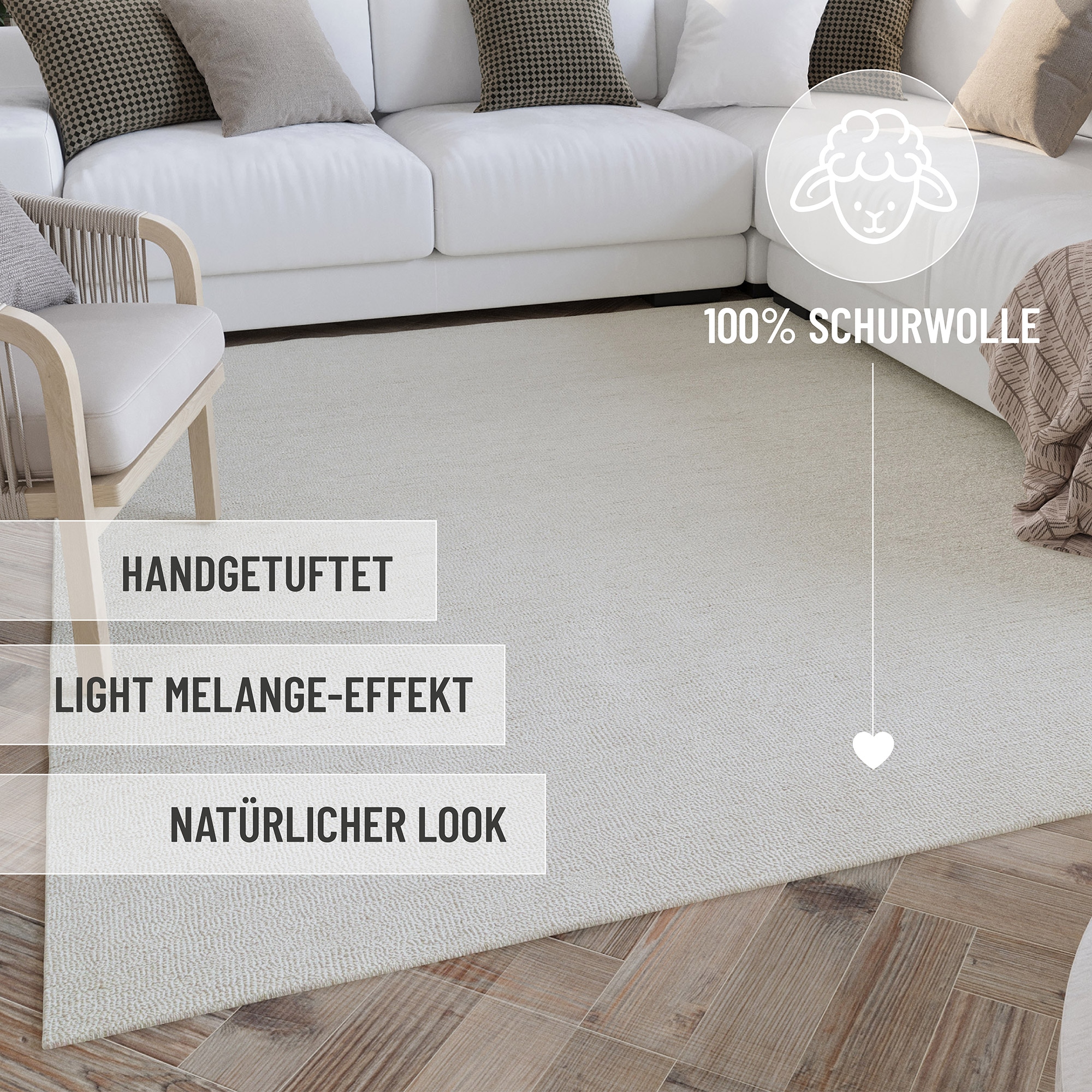 Wecon home Wollteppich »Hamptons SIXTEEN«, rund, 10 mm Höhe, Schurwolle, Kurzflor, Wohnzimmer, Schlafzimmer, elegant, meliert