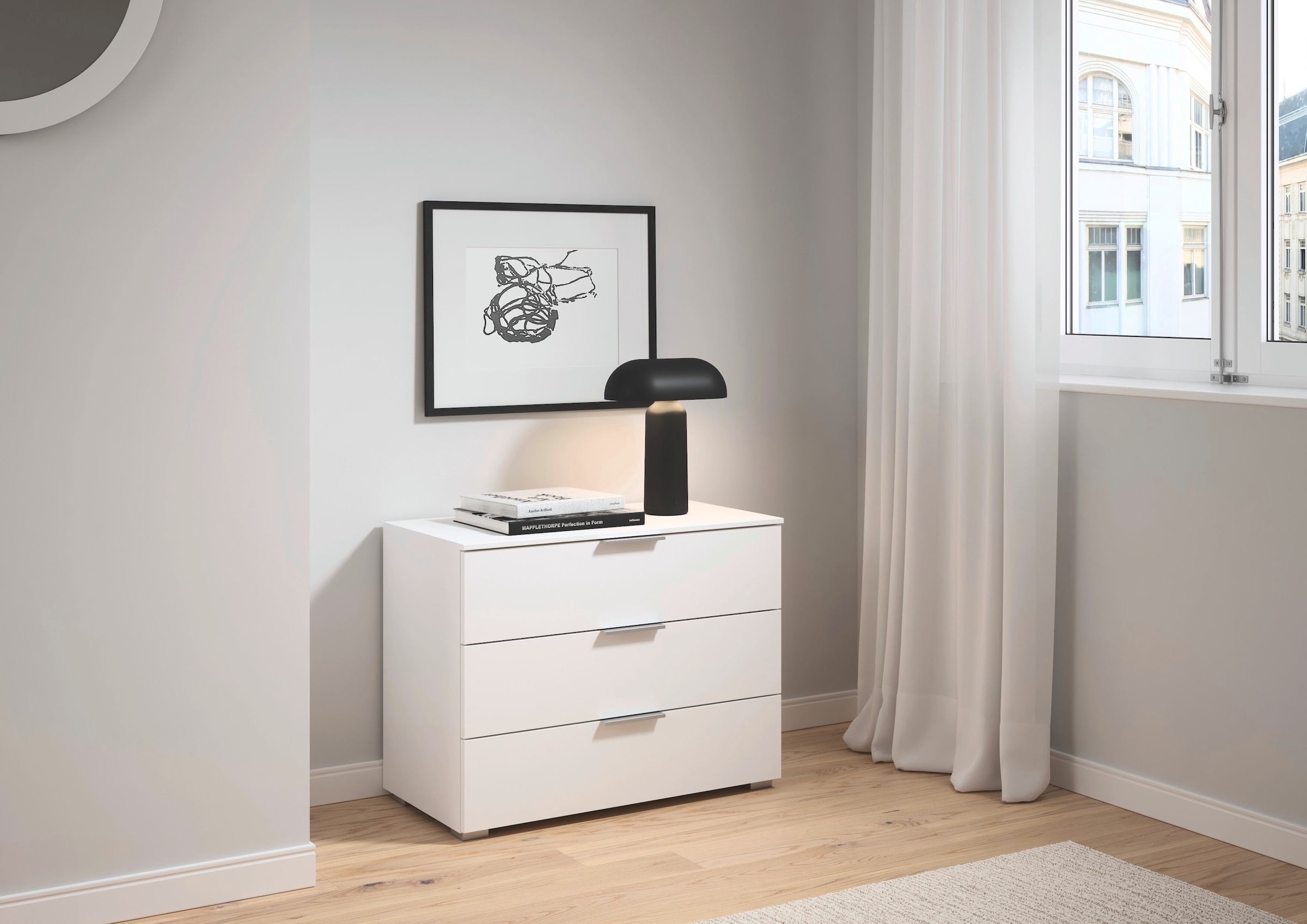 rauch Schubkastenkommode »Lowboard Sideboard Schubladenkommode Kommode ASTANA« Breite 80 cm / Höhe 61 cm,  mit 3 geräumigen Schubladen, Kantengriff in Alufarben MADE IN GERMANY