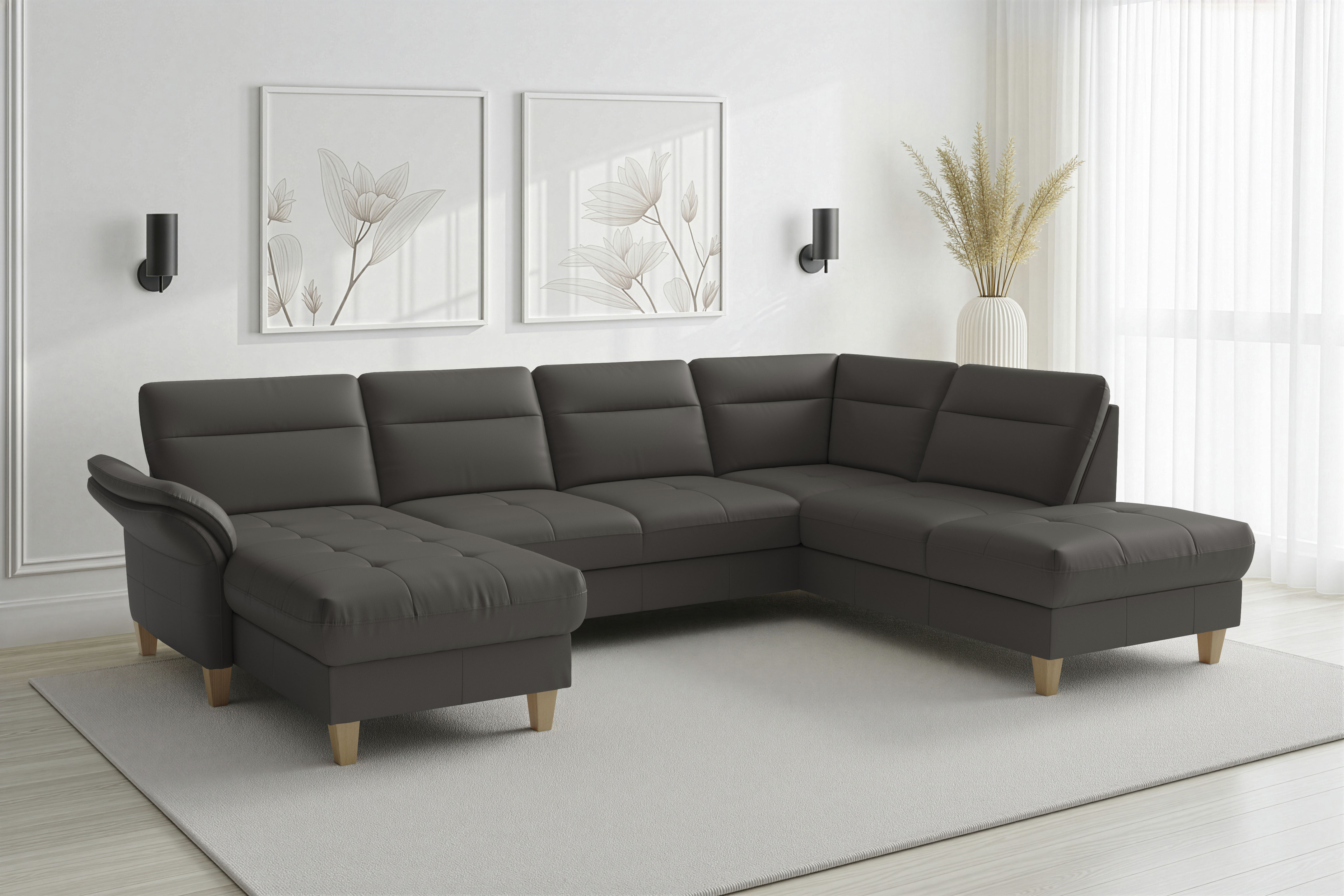 sit&more Wohnlandschaft "Pamela U-Form, B: 292 cm, optional Schlaffunktion & Bettkasten, Leder"