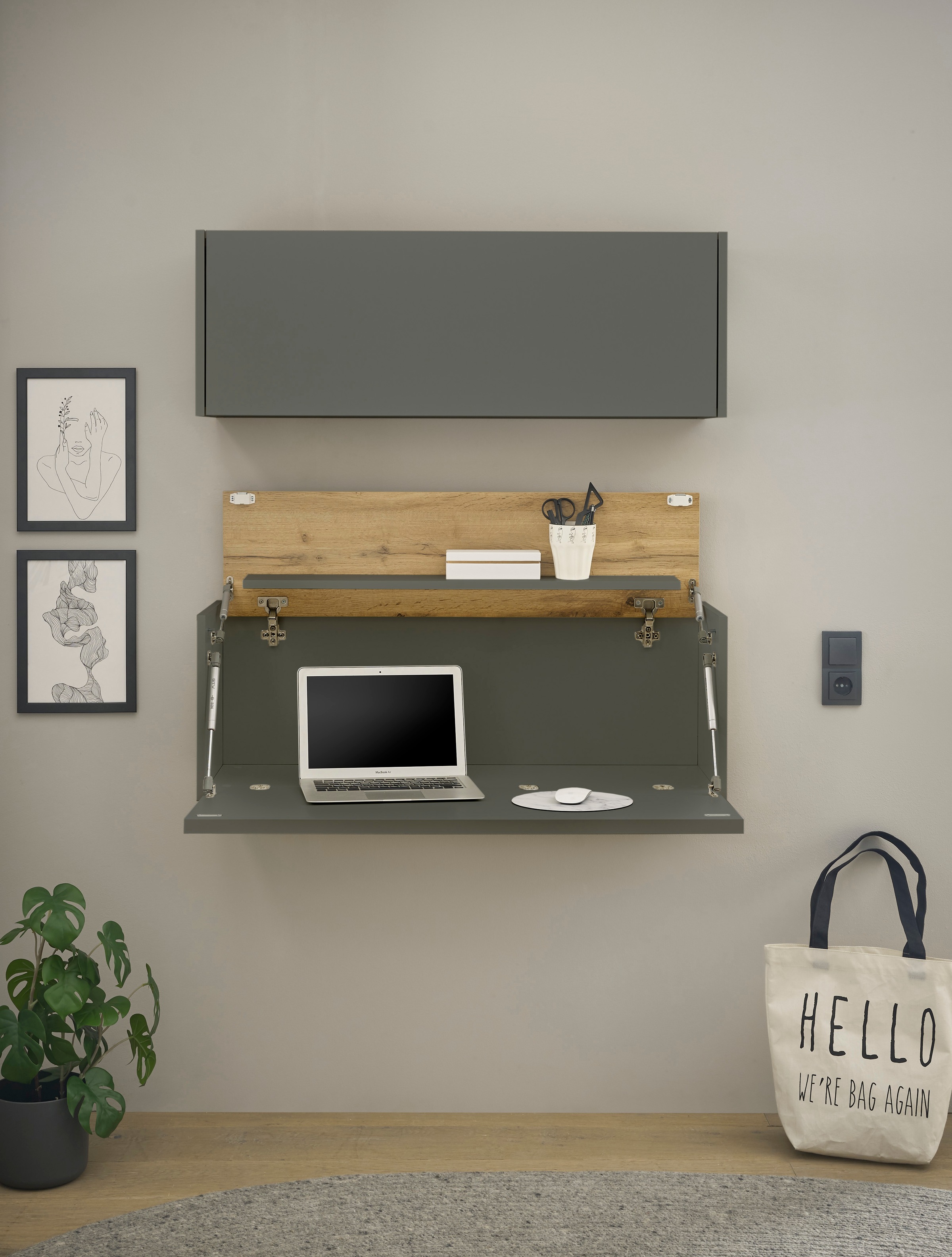 Büromöbel-Set HOME AFFAIRE, H:180cm T:30cm, grau, Holzwerkstoff, Arbeitsmöbel-Sets, "CiTY/GiRON", Wandsekretär, Home Office