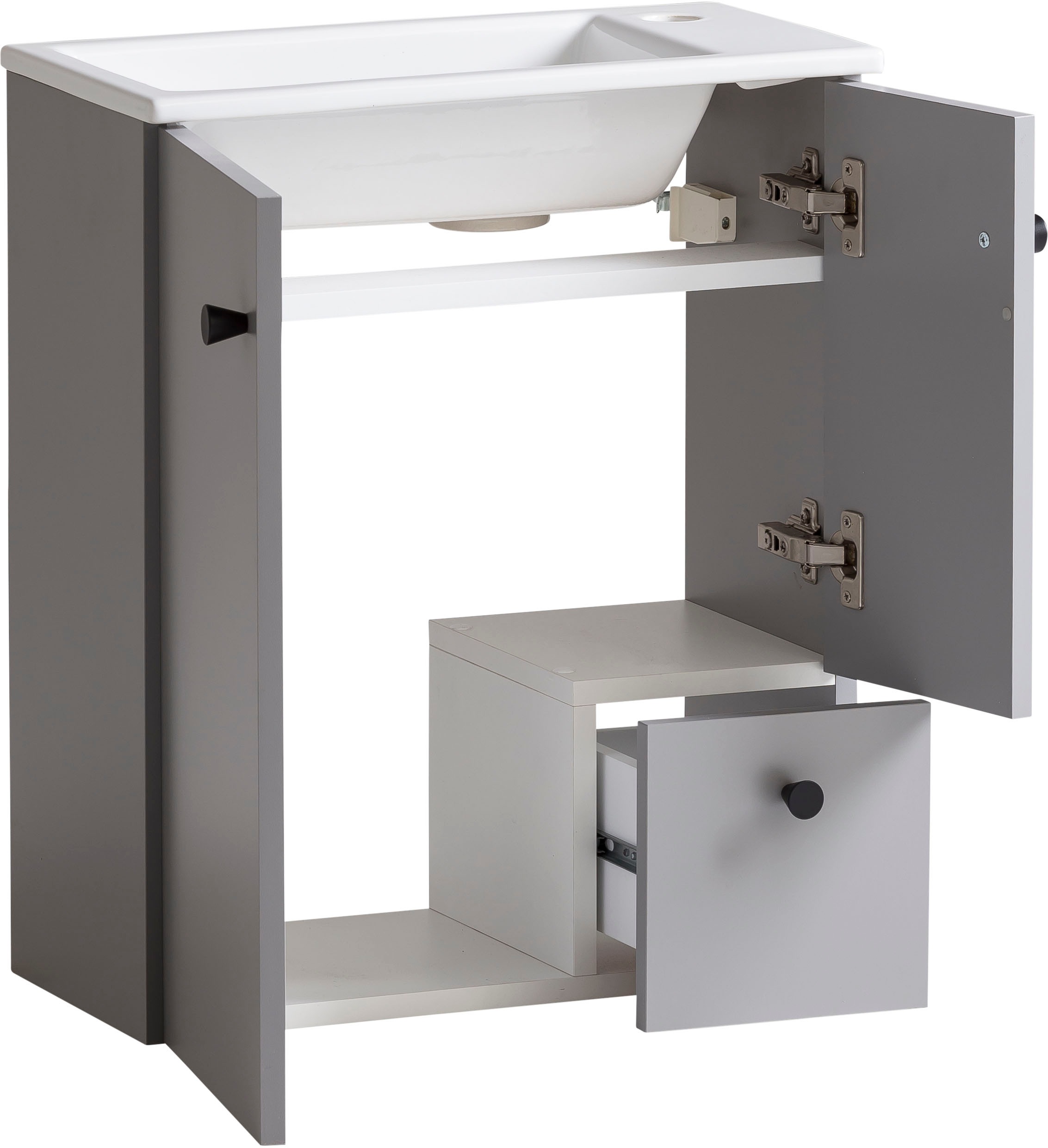 Thumbnail - welltime Waschtisch "Balto, Breite 50 cm" Keramikbecken, Griffe aus Metall