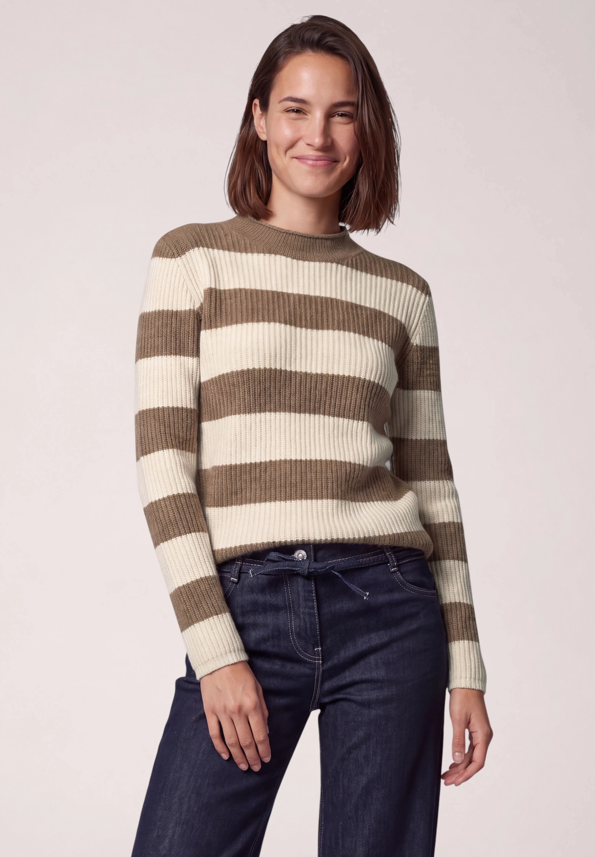 Cecil Stehkragenpullover mit Streifenmuster