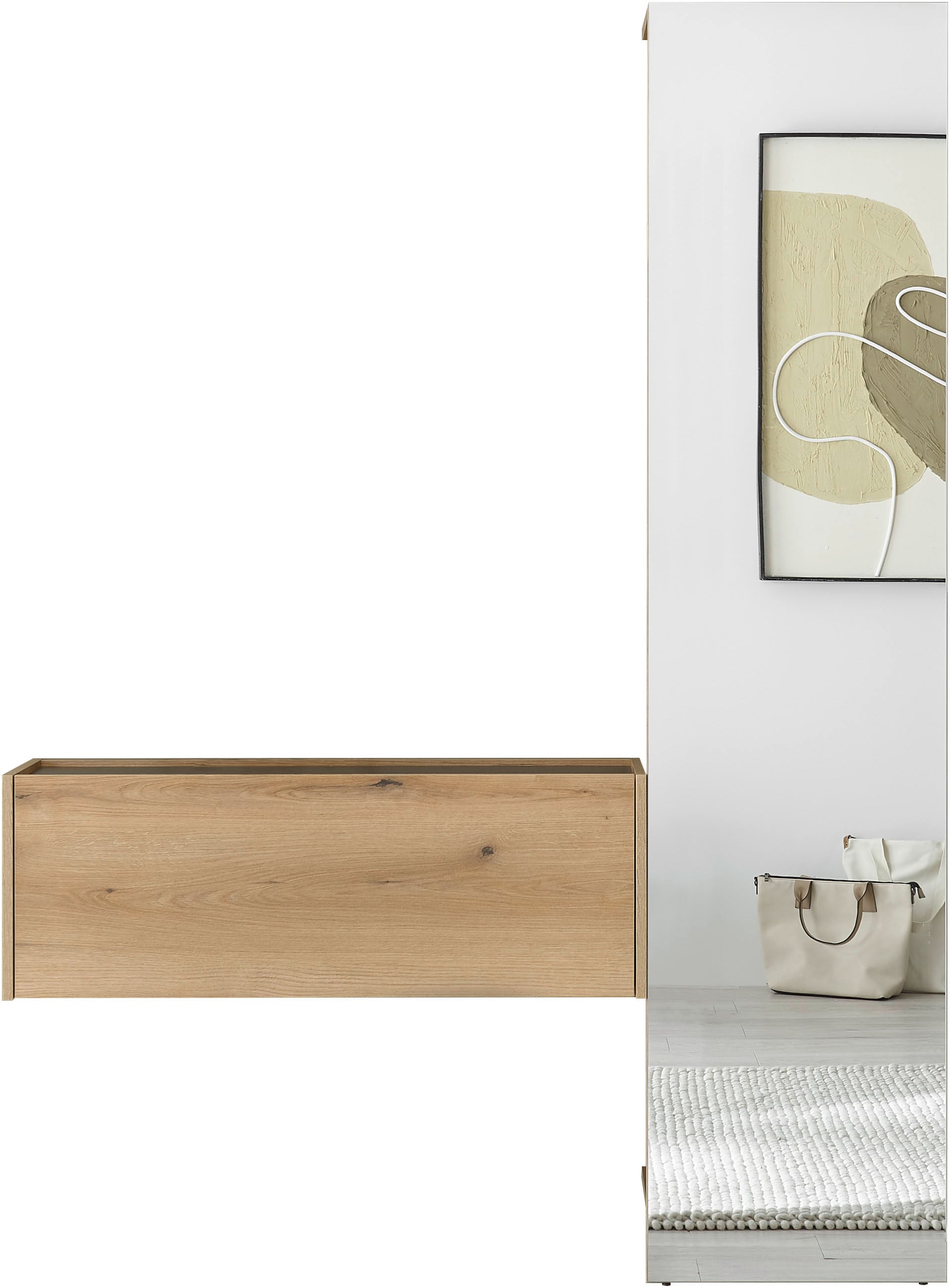INOSIGN Garderoben-Set »GIRON/CiTY, moderne Garderobe, Komplettset mit viel Stauraum«, (Komplett-Set, 2 St.), enthält Hängeschrank & Garderobenelement mit Spiegel, 150 cm breit