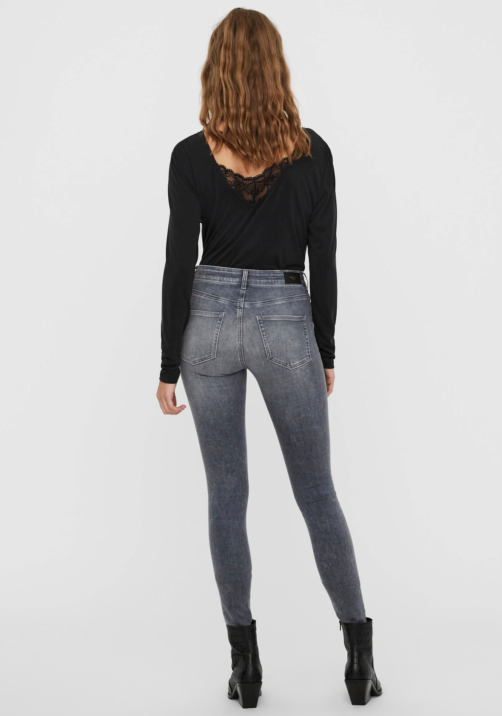 Vero Moda Damen Jeans VMLUX RI201 Slim Fit - Grau - Medium Grey Denim günstig online kaufen