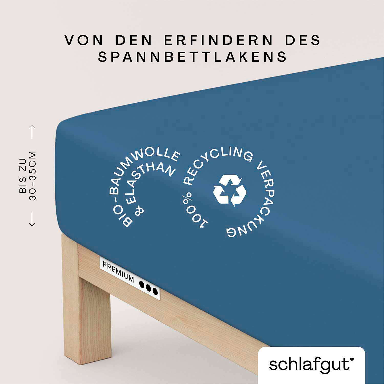 Schlafgut Spannbettlaken "PREMIUM Mako-Zwirn-Jersey, 220 g/m², 95% Bio-Baumwolle, 5% Elasthan" Bettlaken bis 30 cm Höhe, PREMIUM-Qualität langlebig, perfekter Sitz
