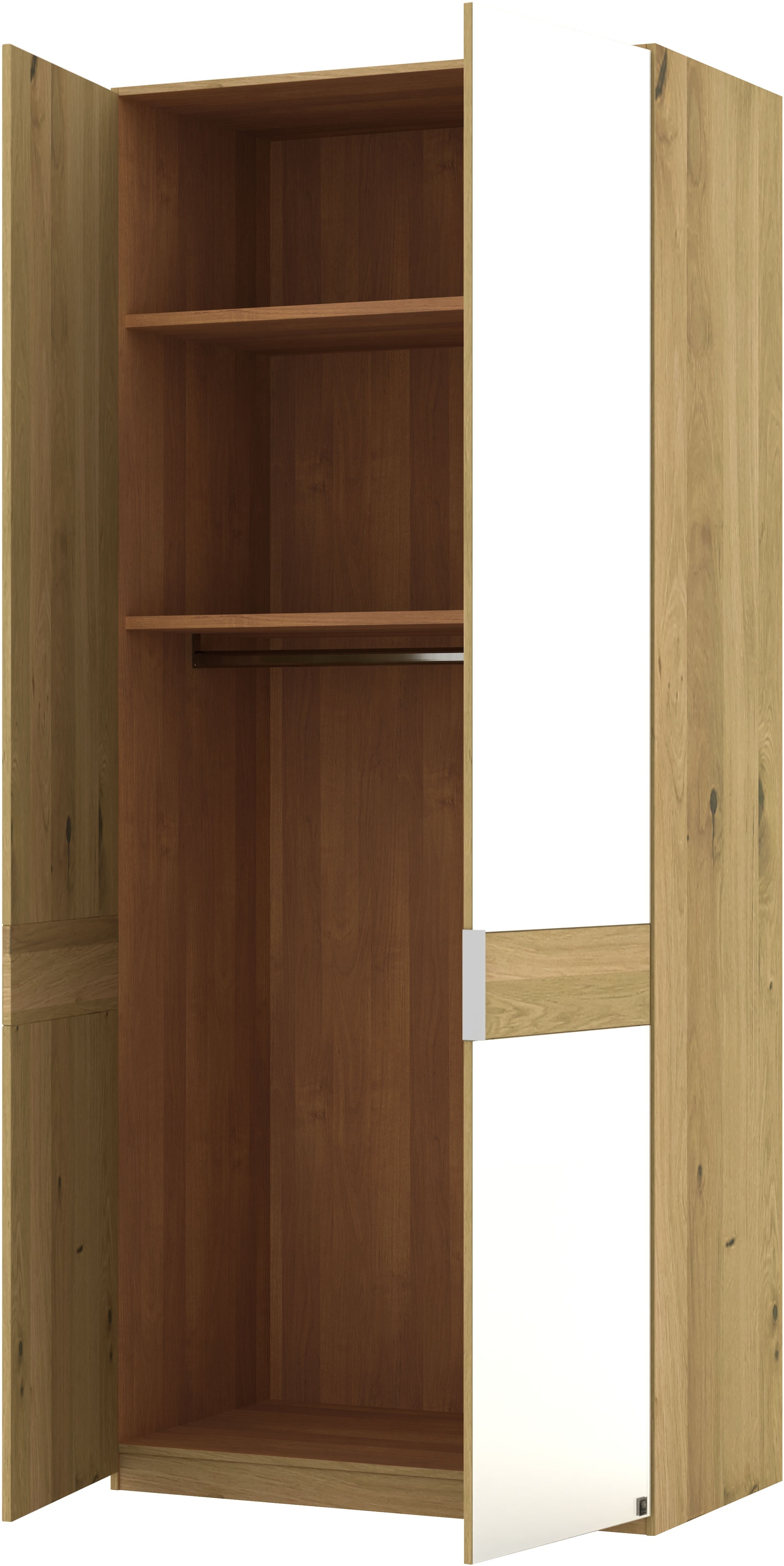 Musterring Drehtürenschrank »Savona, Kleiderschrank, Schrank, Garderobe, teilmassiv Eiche«, (mit Türdämpfern, mit Spiegel oder Glas, extra Böden, MADE IN GERMANY), Türen in Bianco-Eiche massiv, Spiegel-/Glastüren, verschiedene Größen