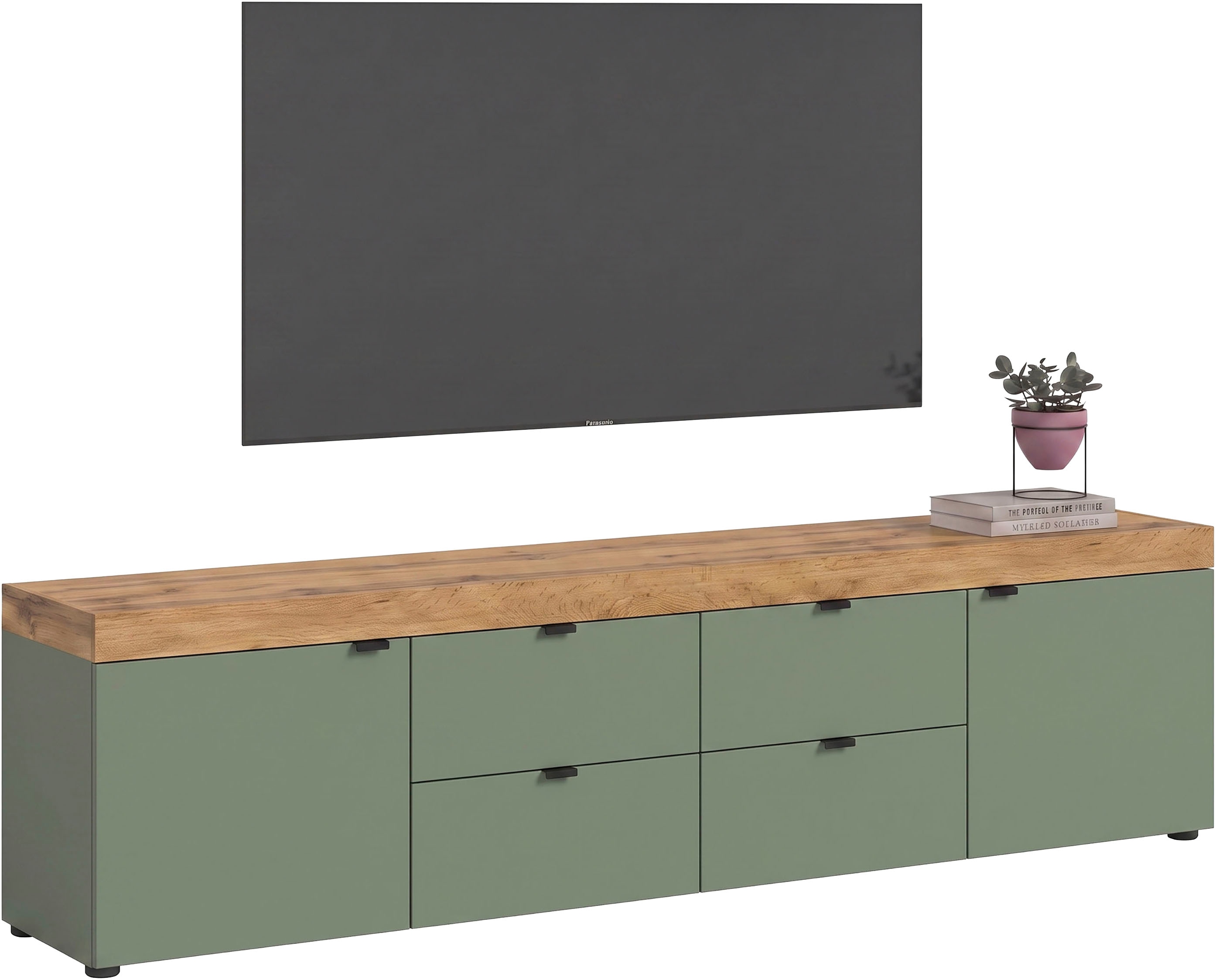 OTTO home Lowboard "MAMBO II, Breite 200 cm, 2 Türen, 4 Schubkästen, 4 Fächer" 1 Stk. tlg. Lowboard, TV Unterschrank, TV-Schrank, Wohnzimmer