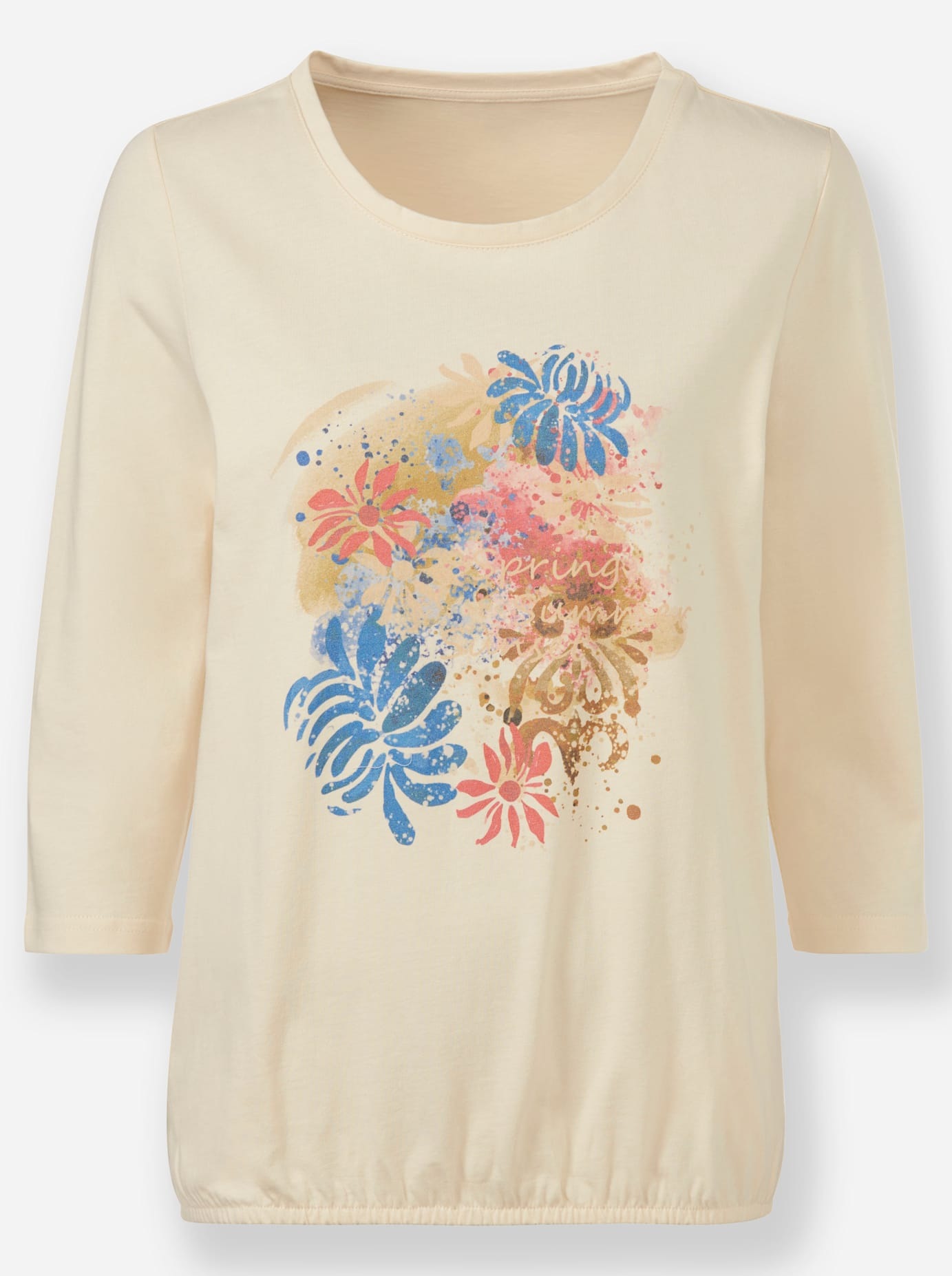 Inspirationen 3/4 Sleeve Shirt Ivory Blue Size 52 3