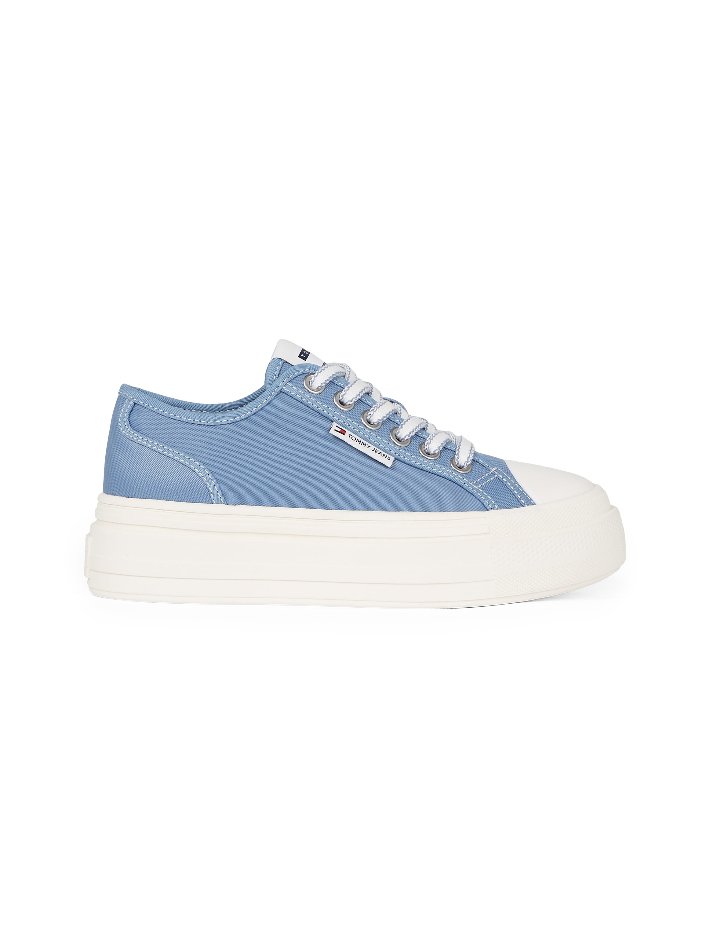 Tommy Jeans Plateausneaker »TJW FOXING FLATFORM SNEAKER LOW«, Freizeitschuh, Halbschuh, Schnürschuh mit trendigen Kontrastnähten