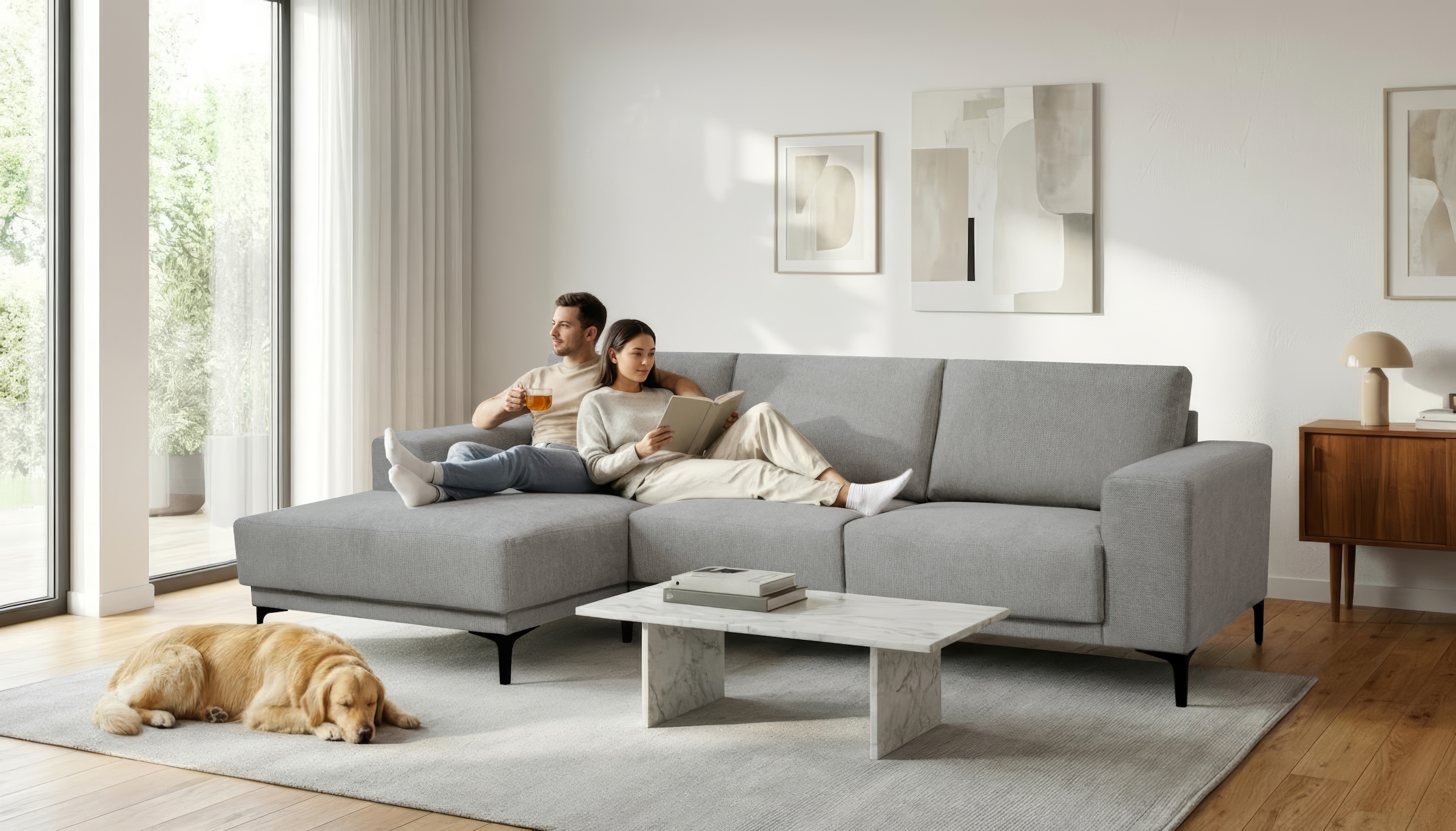 OTTO home Ecksofa "Xander, L-Form" Breite 280 cm, Soft-Touch Chenille, schwarze Metallfüße
