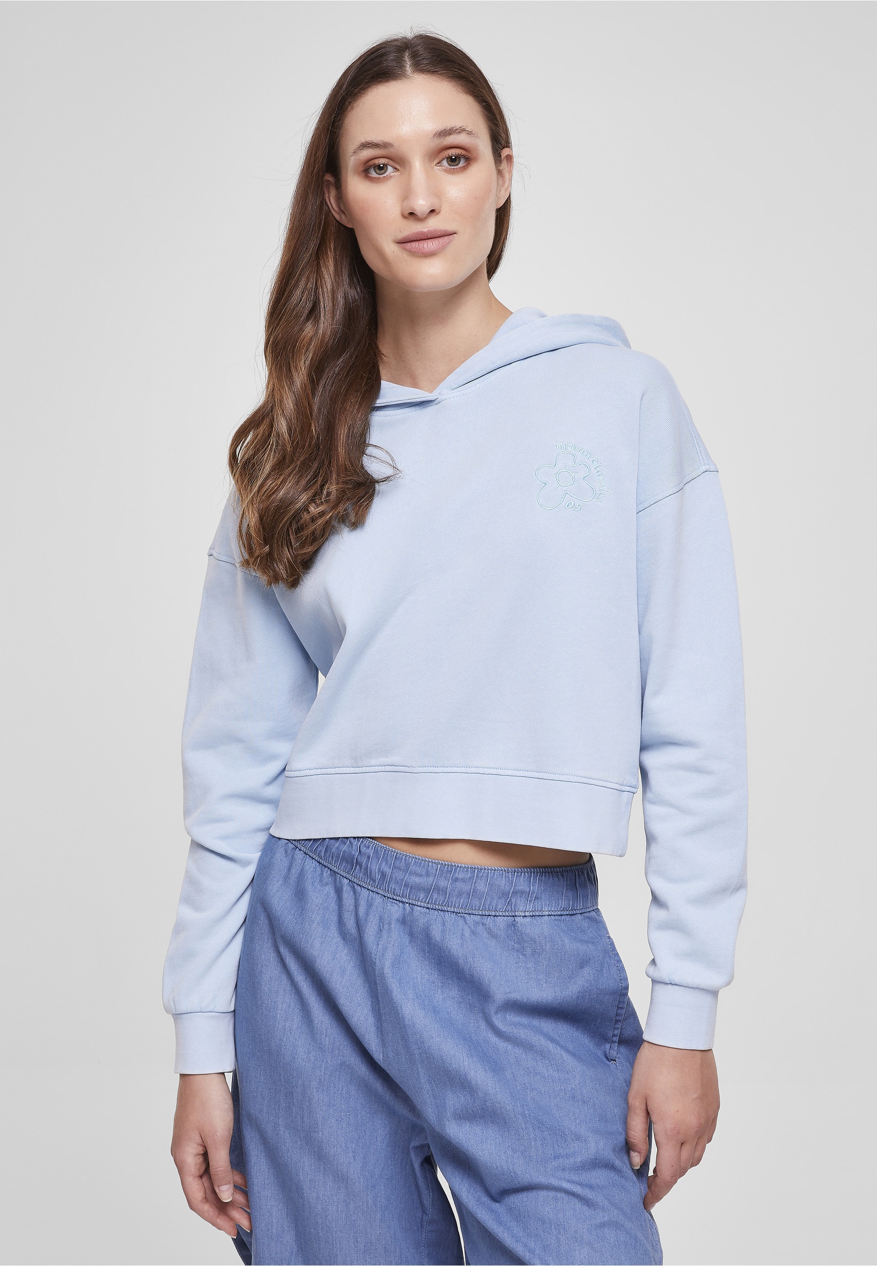 URBAN CLASSICS Kapuzensweatshirt »Urban Classics Damen Ladies Short Flower Embroidery Terry Hoody«, 1 Stk.
