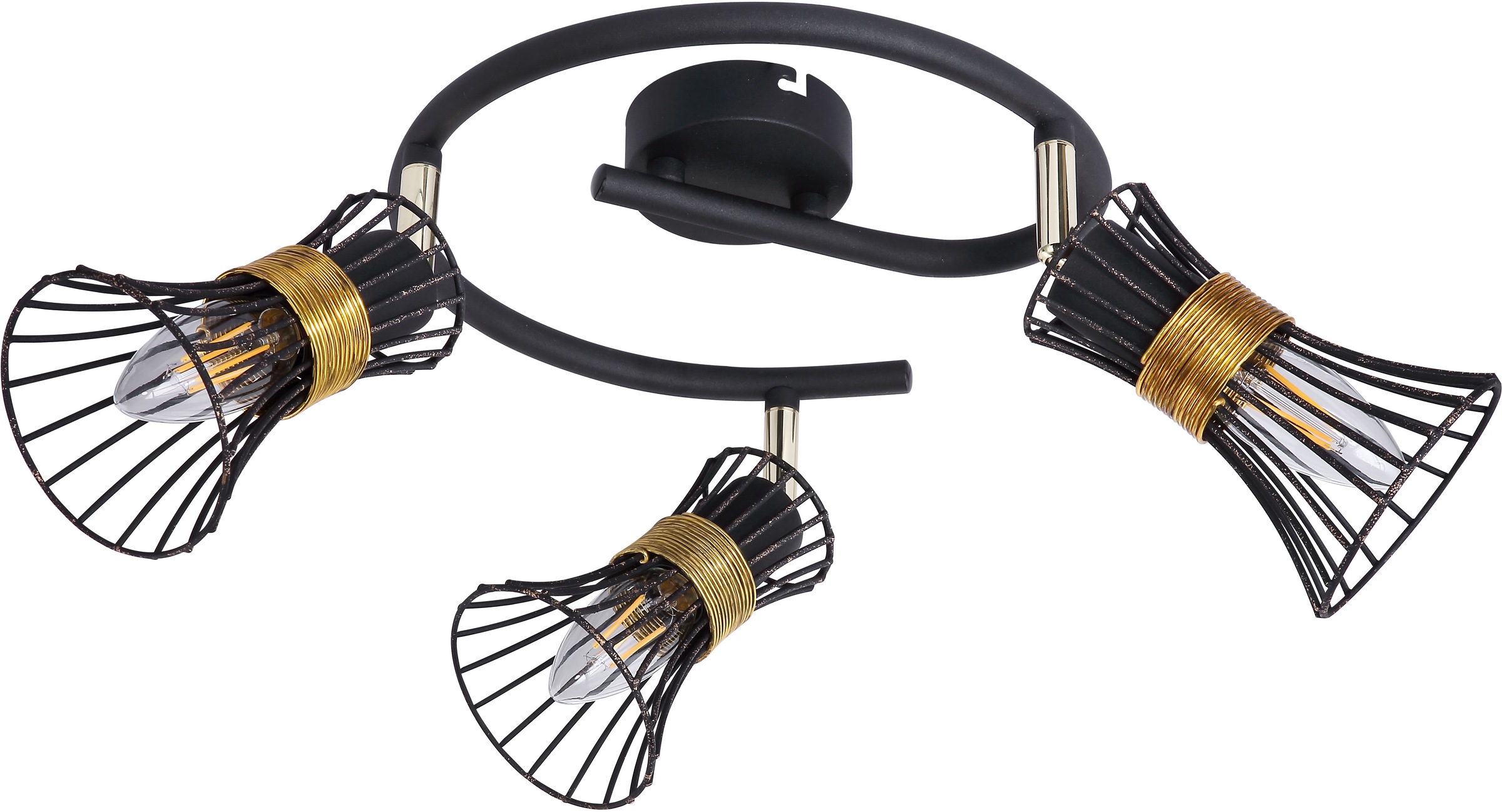 GLOBO LIGHTING Deckenstrahler »PURRA«, Leuchtmittel E14 | ohne Leuchtmittel, Deckenspot/schwarz/goldfarben/Metallstäbe/Flur/Wohnzimmer