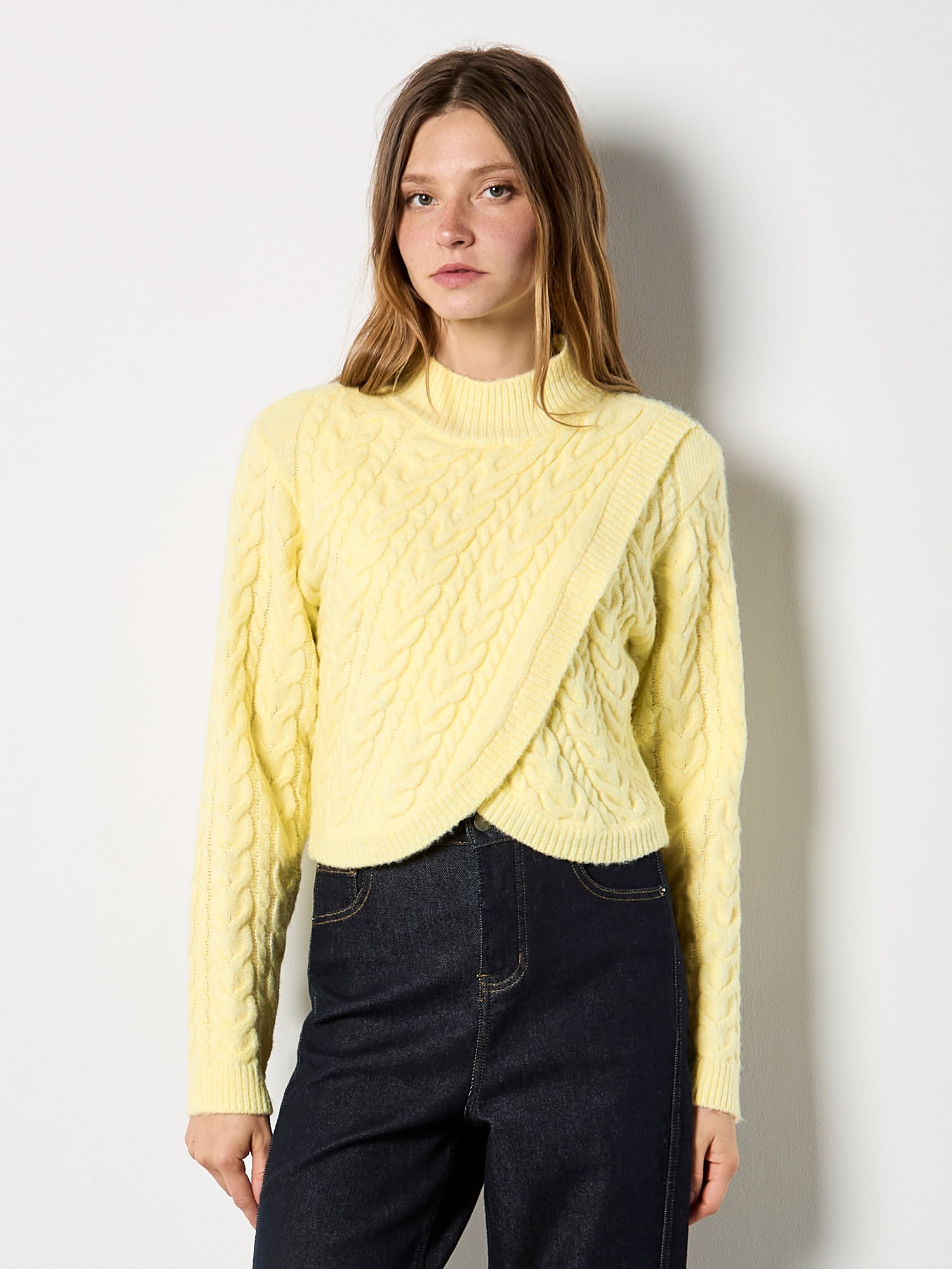 Apricot Strickpullover »Pullover« mit Wickelausschnitt und Zopfmuster