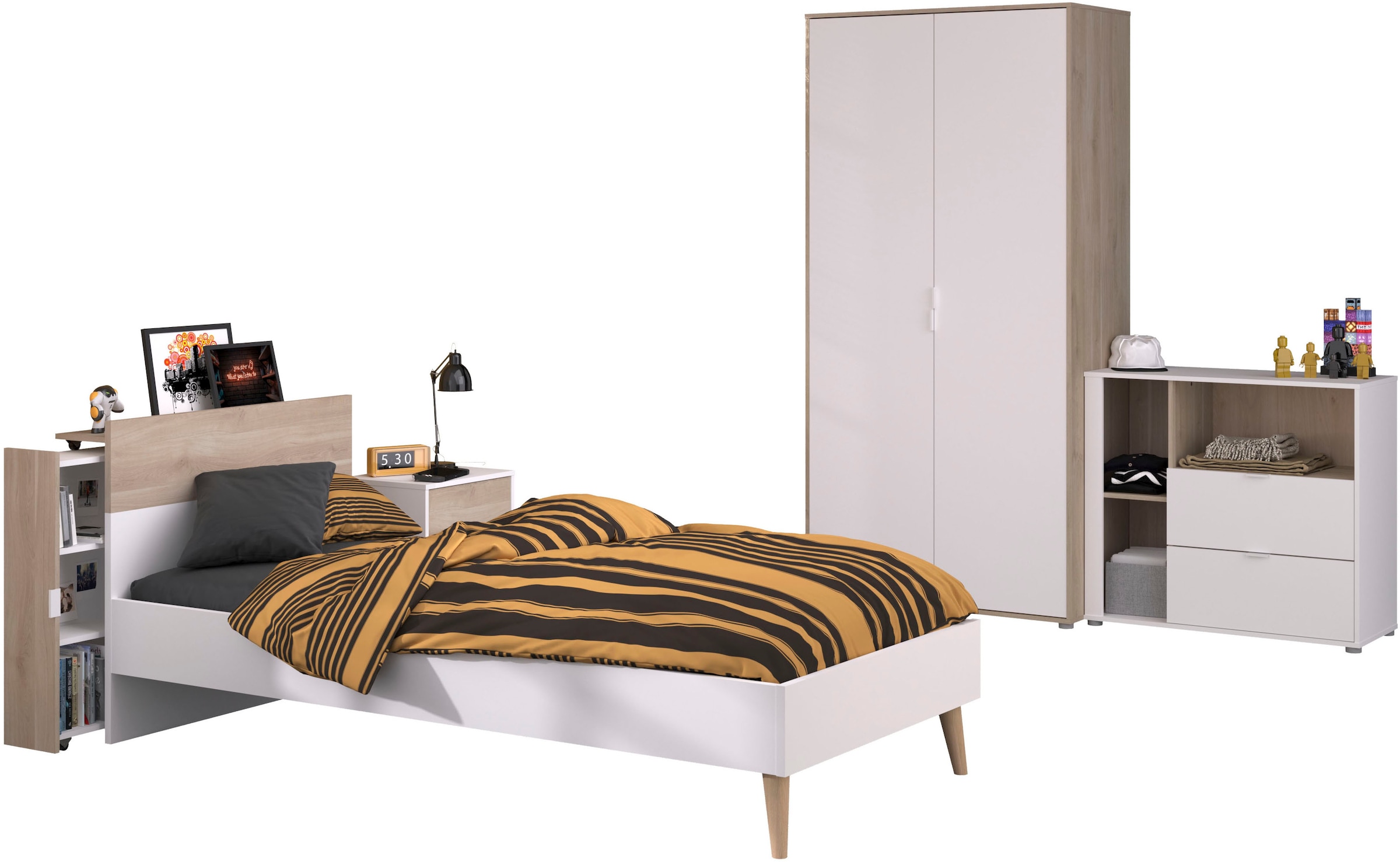 Parisot Jugendzimmer-Set »Aalborg 2«, (Set, 4 tlg.), ausziehbares Regal am Bett, viel Stauraum, tolle Optik