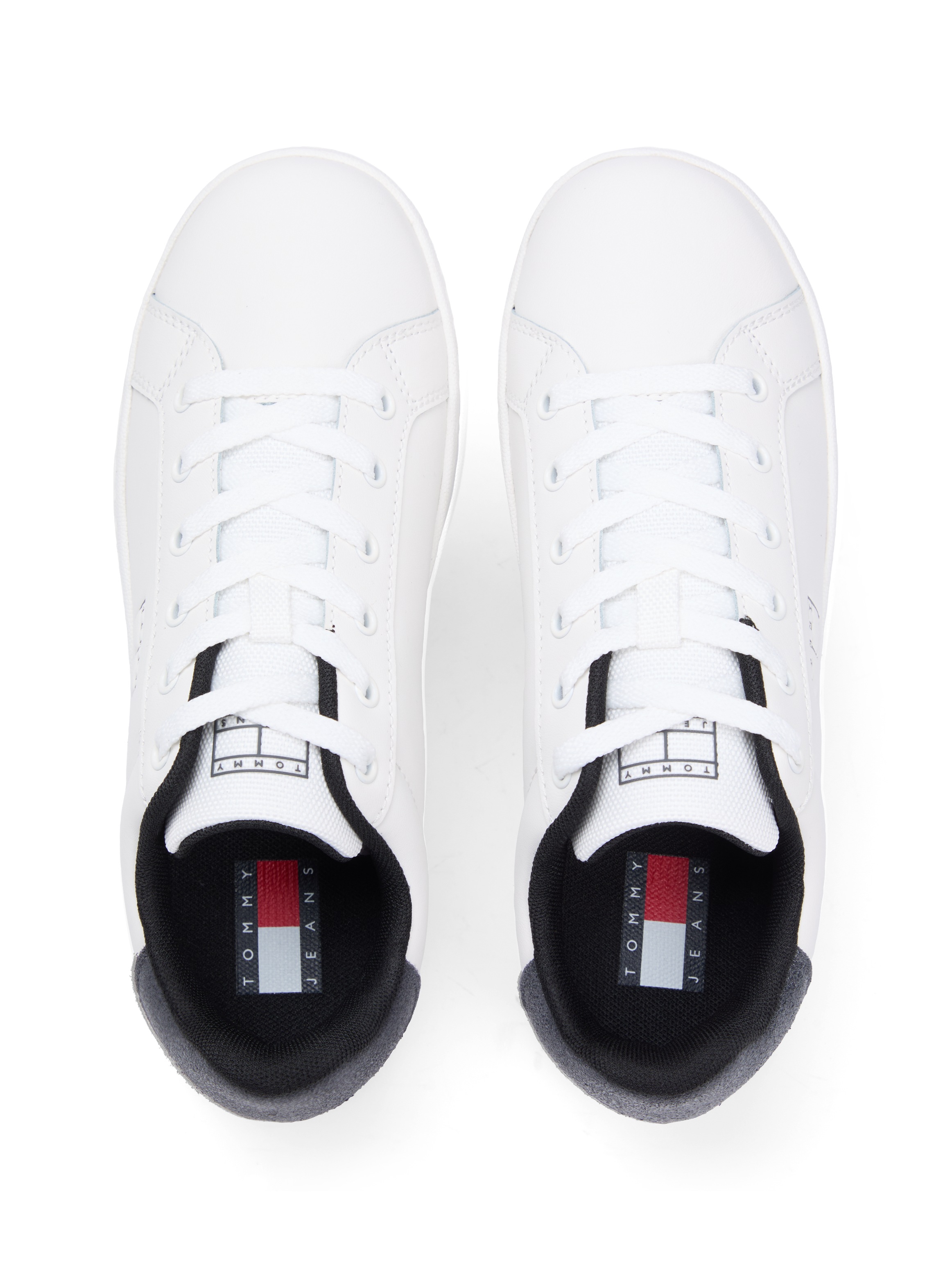 Plateausneaker TOMMY JEANS "TJW FLATFORM ESS MU", Damen, Gr. 41, ecru, schwarz, Leder, Schuhe Plateausneaker, Freizeitschuh, Halbschuh, Schnürschuh mit Kontrastbesatz 3