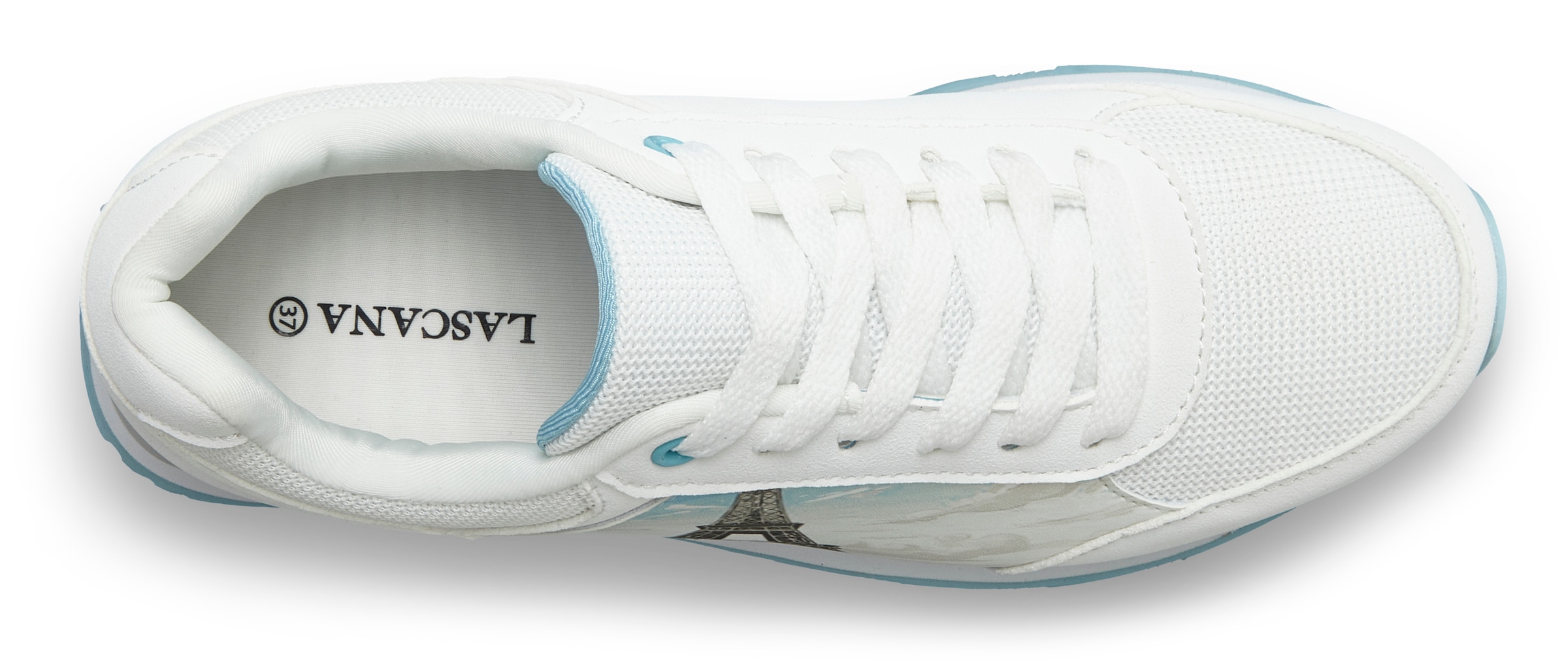 LASCANA Sneaker »Freizeitschuh, Schnürhalbschuh,«  NEU mit raffiniertem Städte-Druck und herausnehmbarer Innensohle
