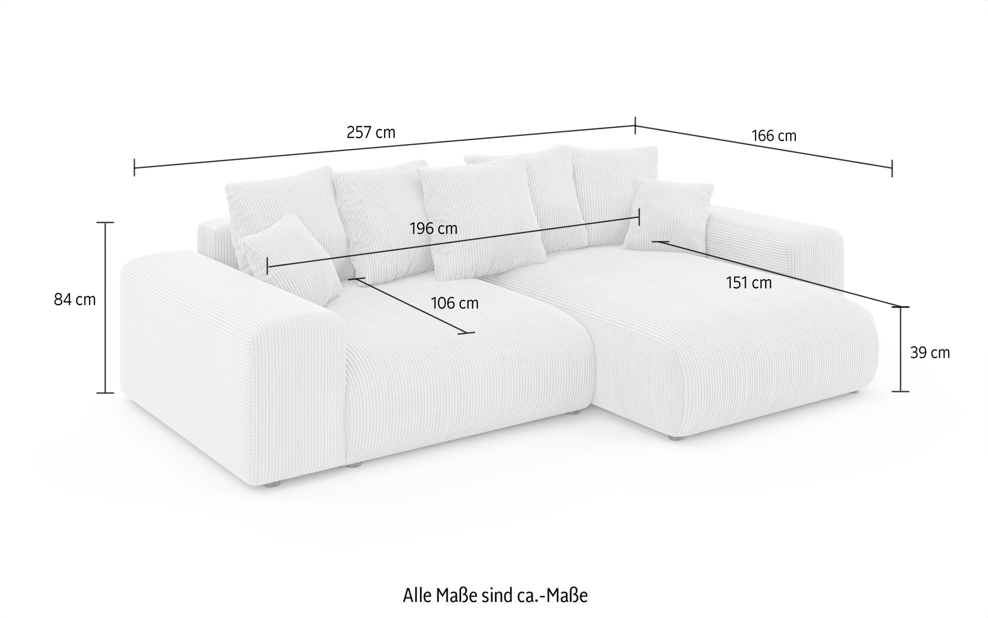 INOSIGN Ecksofa »LAKESIDE mit Bettfunktion und Bettkasten, B/T/H 257/166/84 cm«, L-Form, Recamiere beidseitig montierbar, Wellenunterfederung