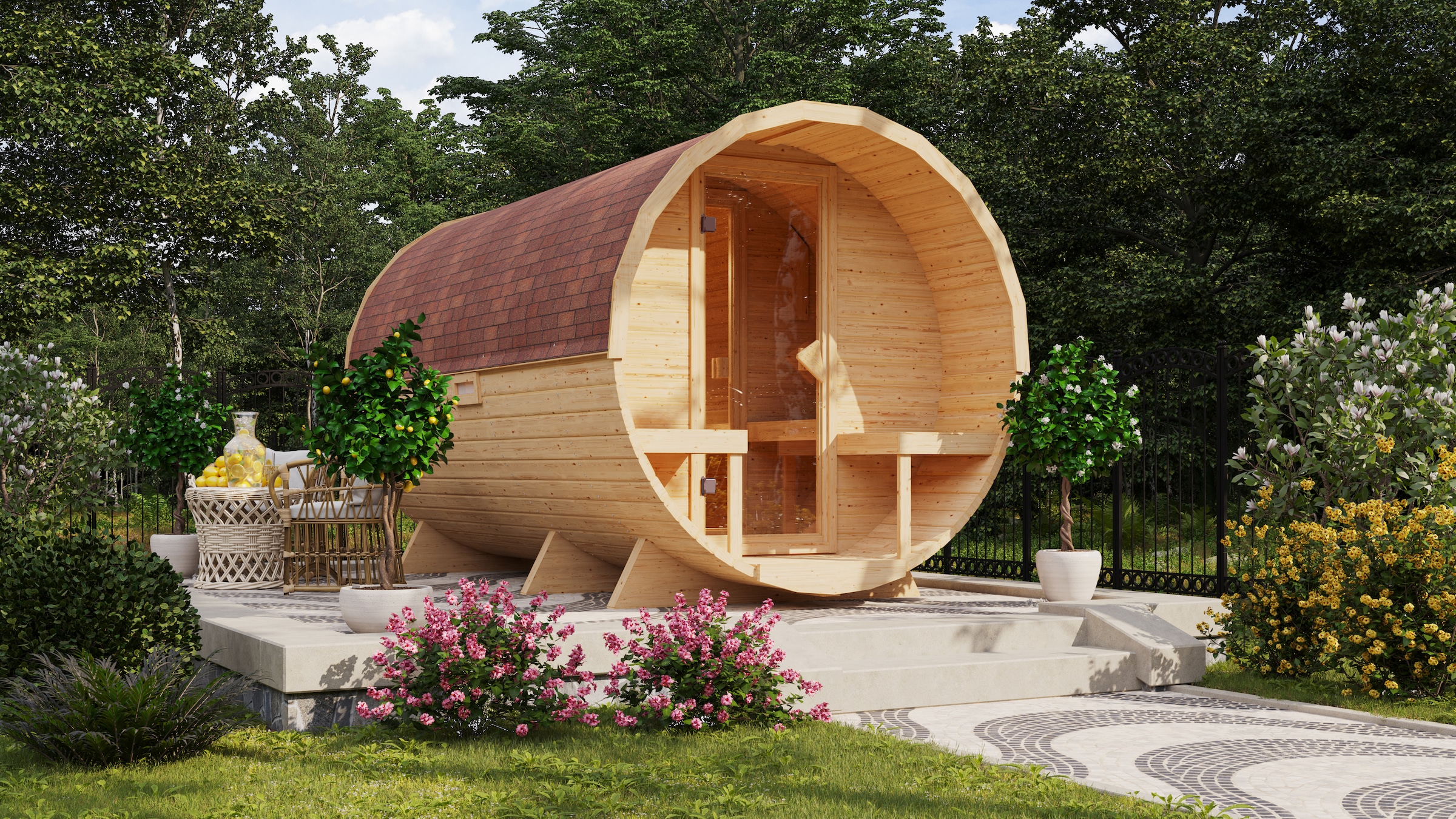 KONIFERA Fasssauna "Lathy XXL" Plug&Play Saunaofen mit Steuerung 3,6 kW inkl. 18 Kilo Steinen