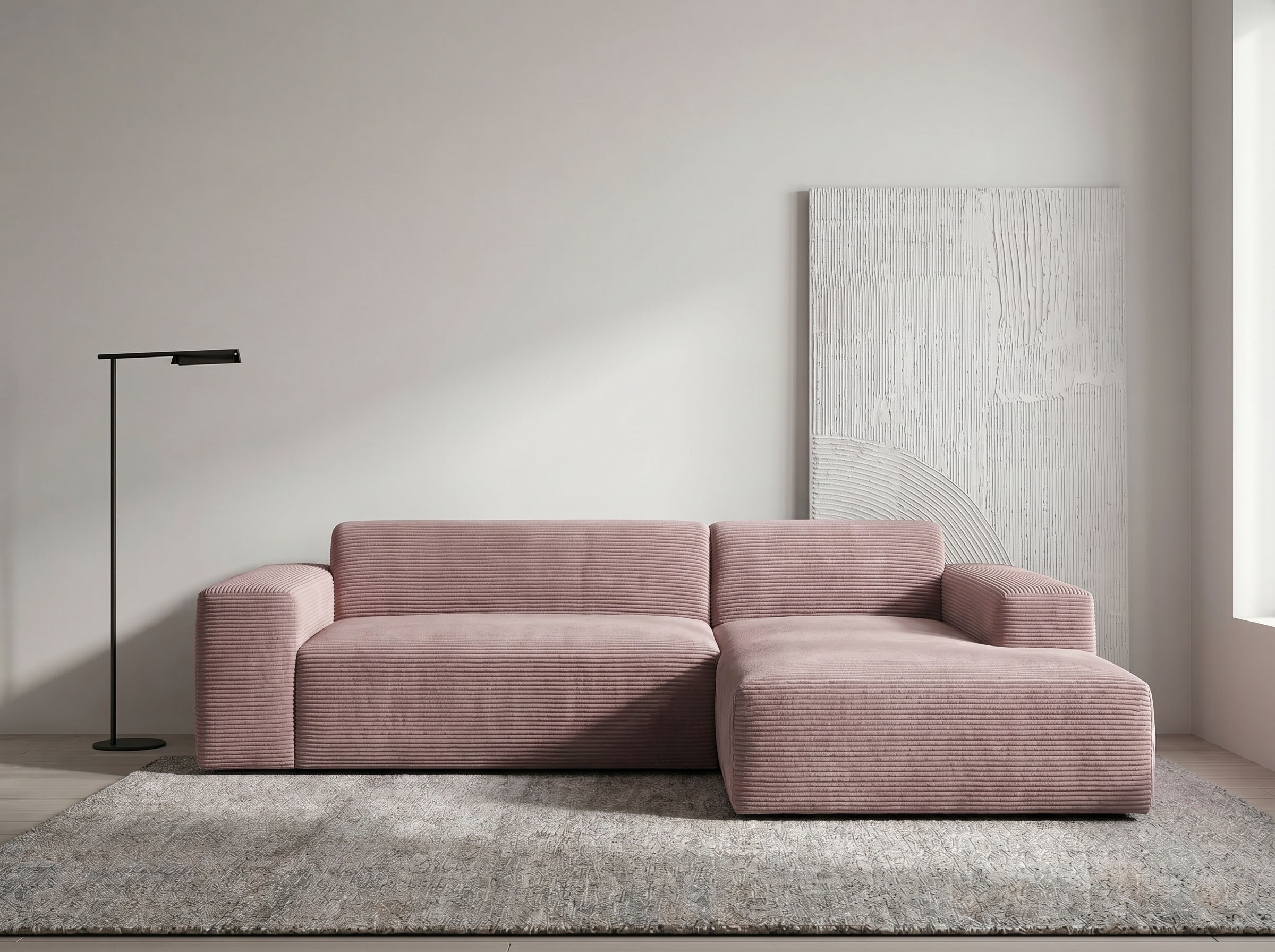 WERK2 Ecksofa "Zeus-L 253 cm breit, bequemes Cord-Sofa in L-Form, urbanes Design" Organische curvy-trend Couch mit großer Komfort-Ottomane