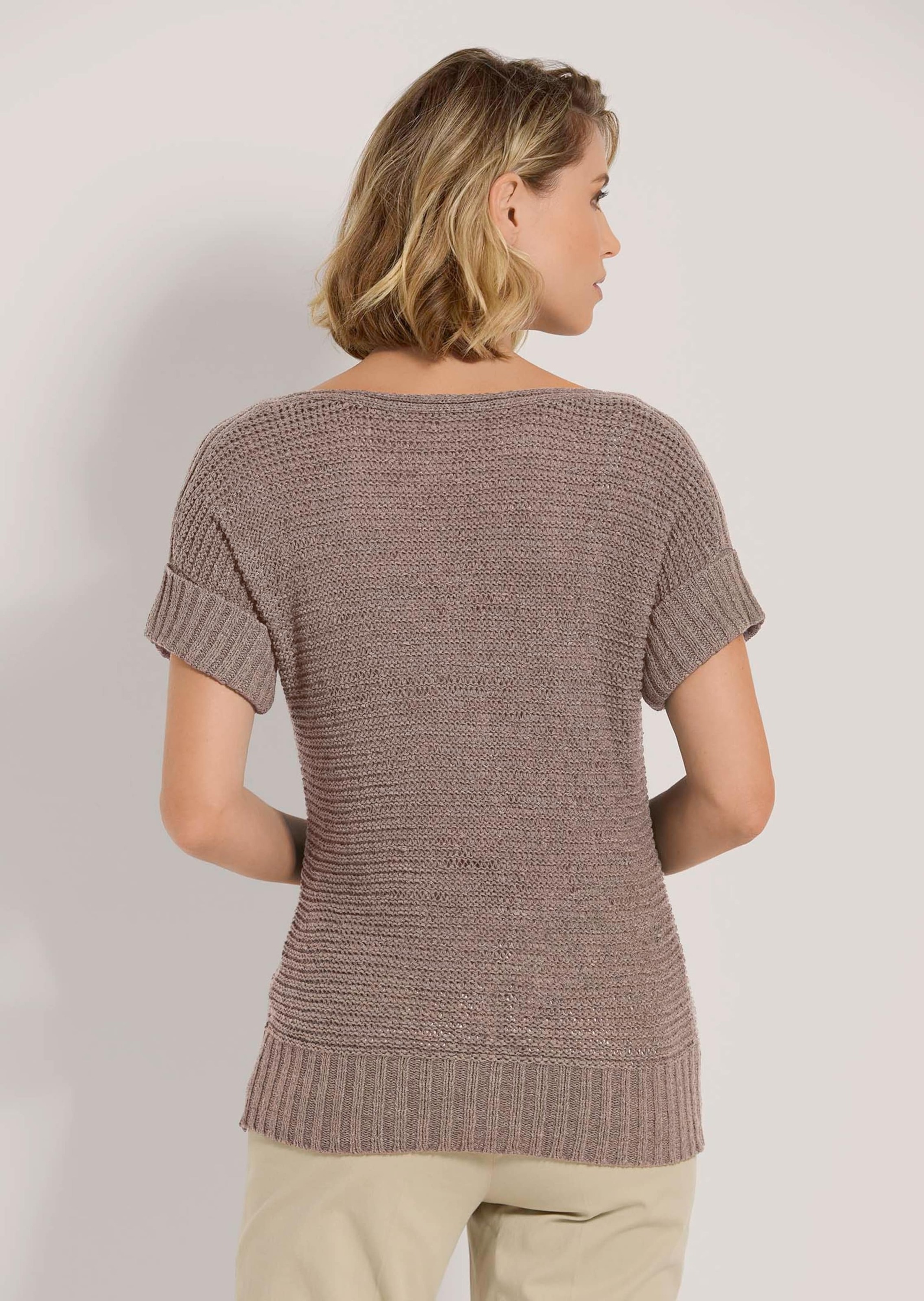 Longpullover MADELEINE "Pullover Kurzarm-Pullover mit Struktur", Damen, Gr. 44/46, beige (taupe), Obermaterial: 55% Polyacryl PAN. 45% Polyamid PA., Modern, normal, Pullover Longpullover 3