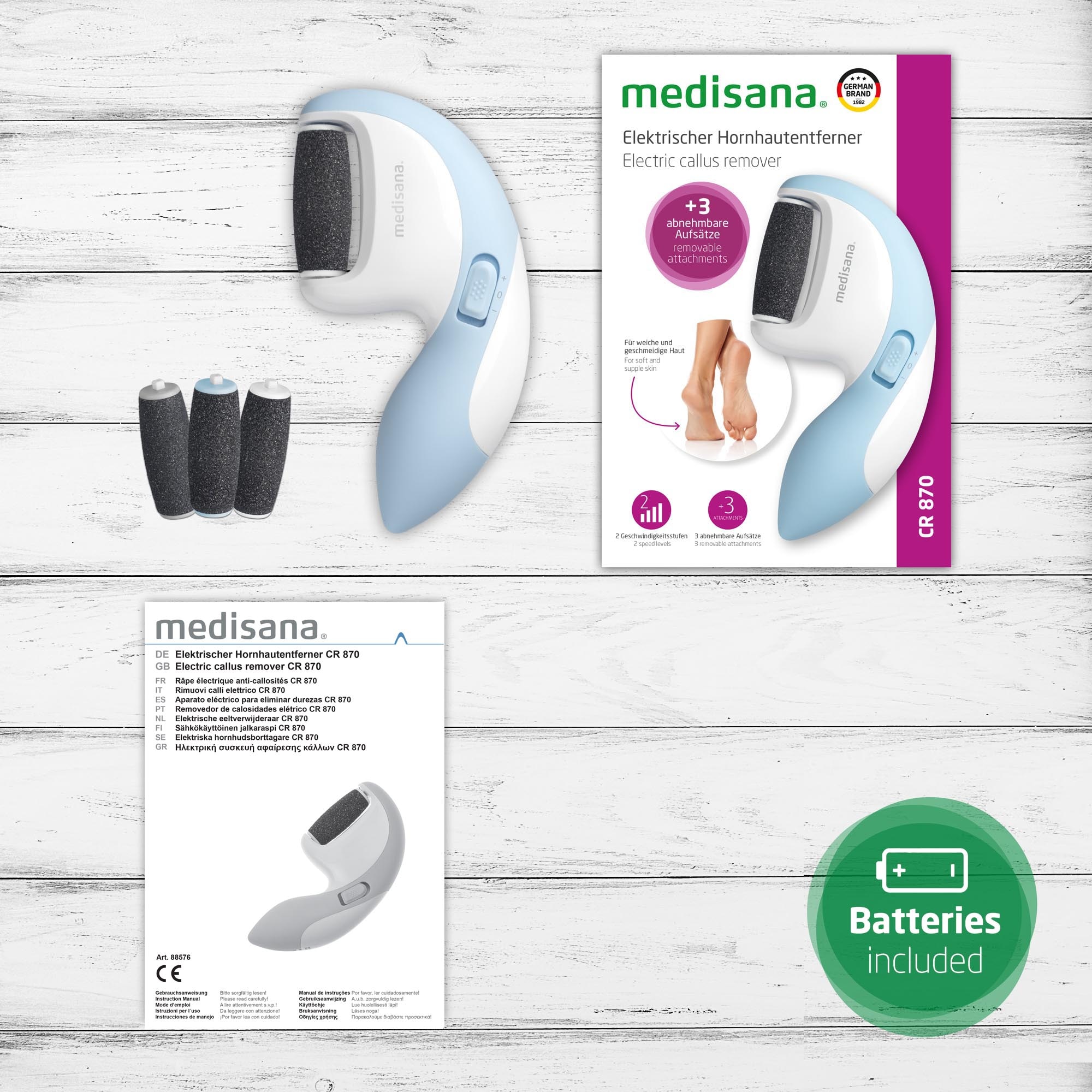 Medisana Elektrischer Hornhautentferner »CR 870«, (Set, 4 tlg.), Behandlung von Nägeln, Nagelhaut, Hornhaut (Hände, Füße, Ellbogen)