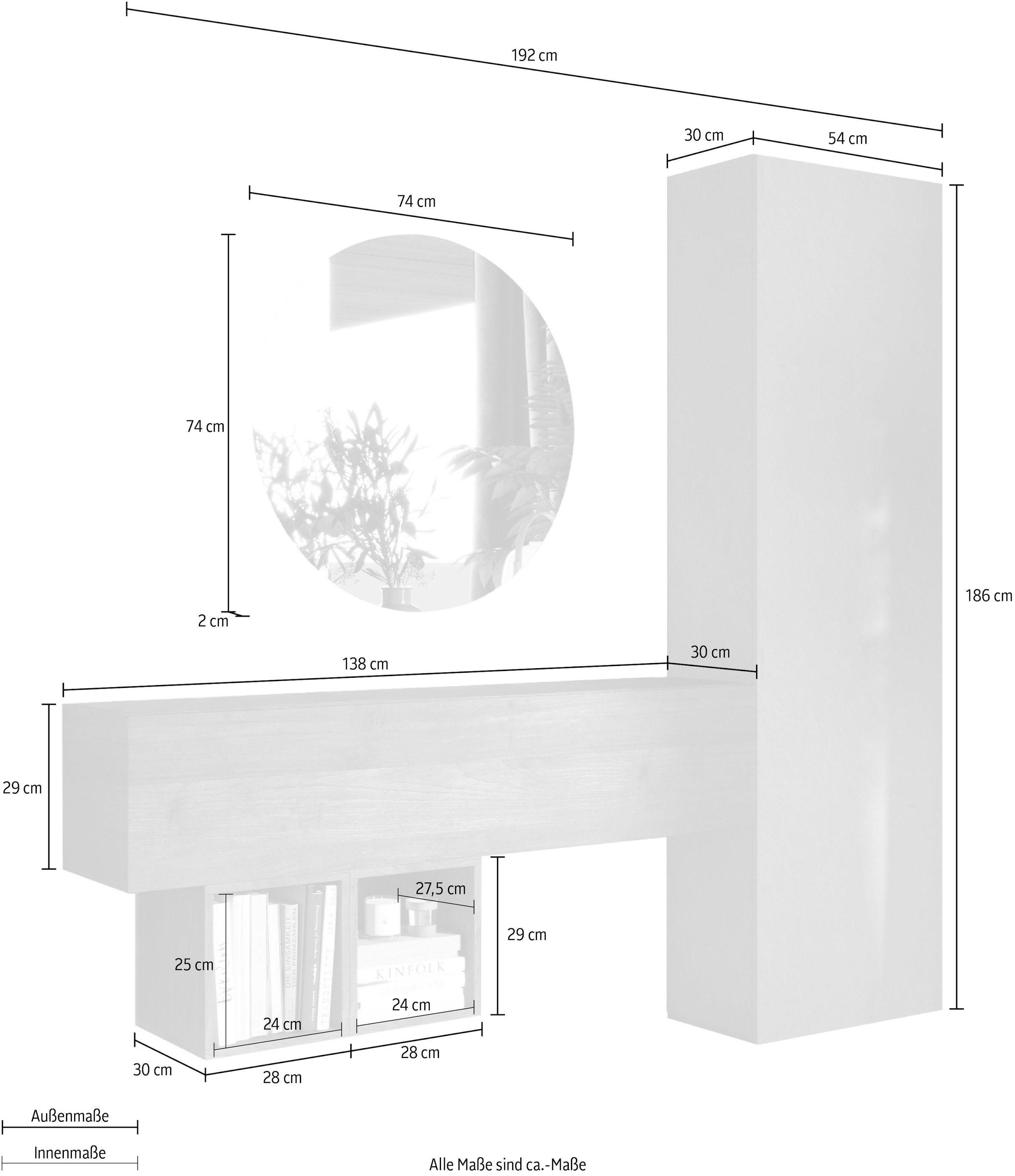 INOSIGN Garderoben-Set »INFINITY, 4tlg. Breite 192 cm, Höhe 186 cm, moderne Garderobe«, (Spar-Set, 4 St.), (Hochschrank, Hängeschrank, Würfelregal 2er Set, Spiegel) Diele, Flur