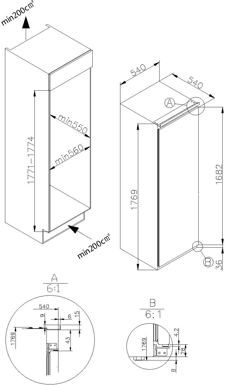 Amica Einbaukühlschrank »EVKSS 357 210«, Schlepptür-Technik