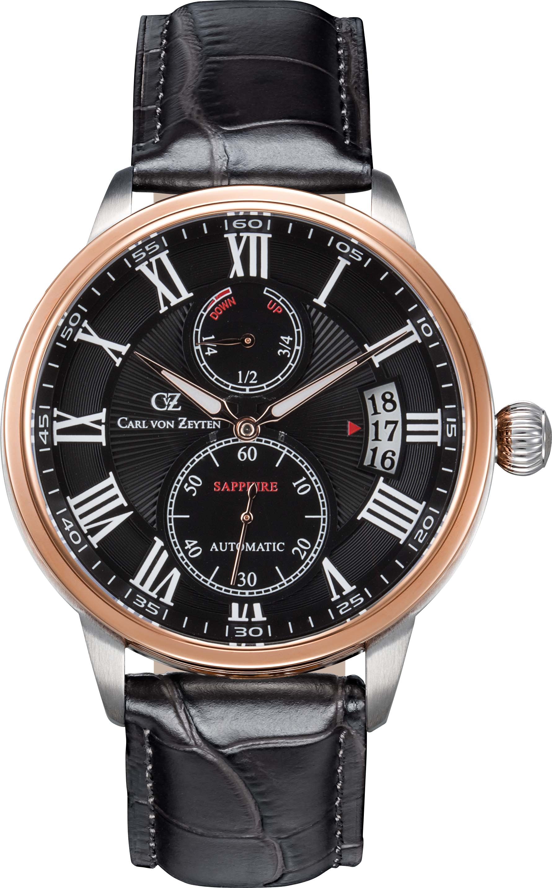 Carl von Zeyten Automatikuhr »Münstertal, CVZ0082BKS«, Armbanduhr, Herrenuhr, Datum, Made in Germany, Mechanische Uhr