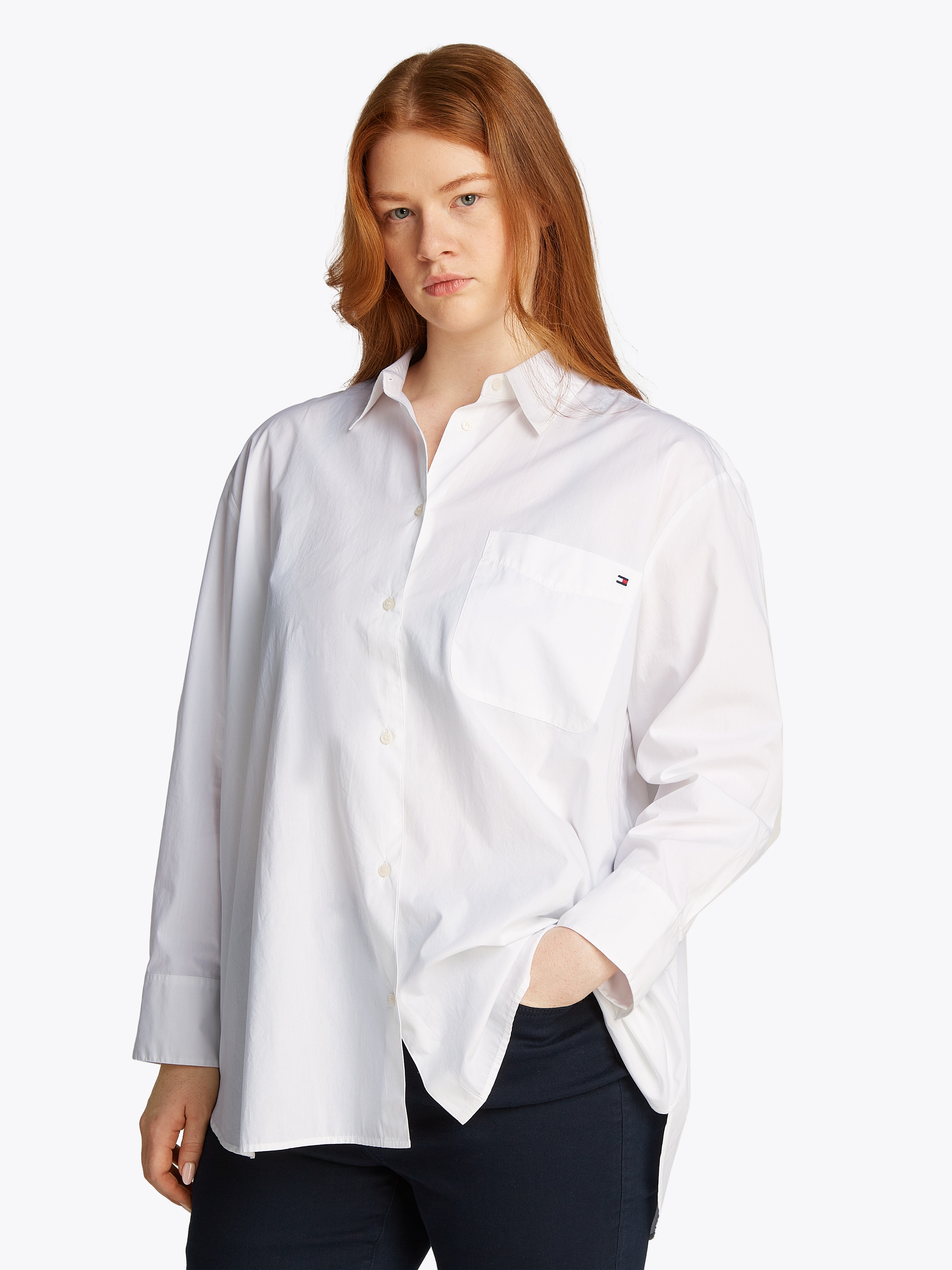 Hemdbluse »CRV ESS COTTON EASY FIT SHIRT«, in Großen Größen, Brusttasche, Kellerfalte...