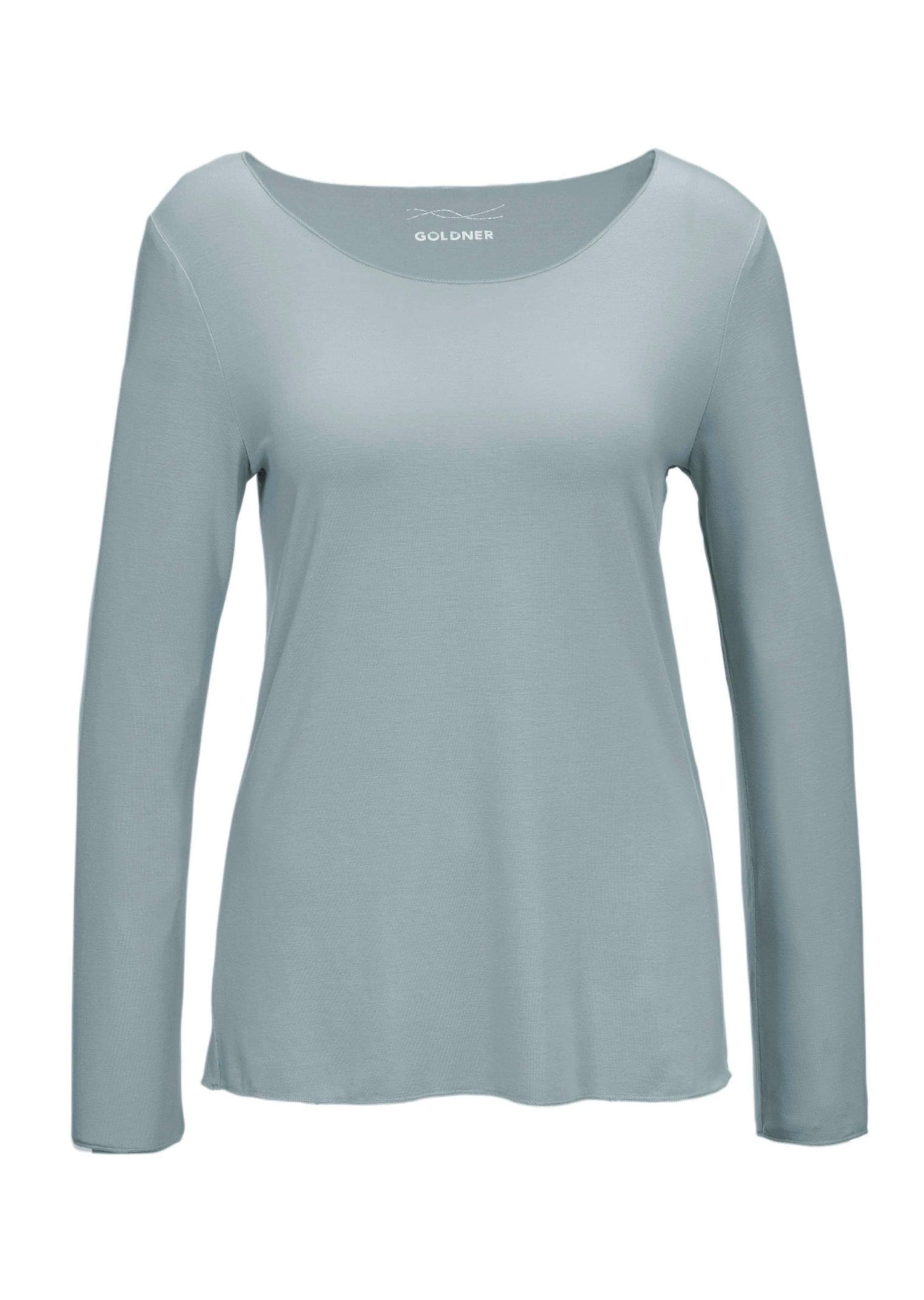 Longpullover GOLDNER "Kurzgröße Langarmshirt mit tonaler Zierkante", Damen, Gr. 24, grün (jade), Obermaterial: 90% Viskose CV. 10% Elasthan EL., Sonstiges, Pullover Longpullover, Ohne